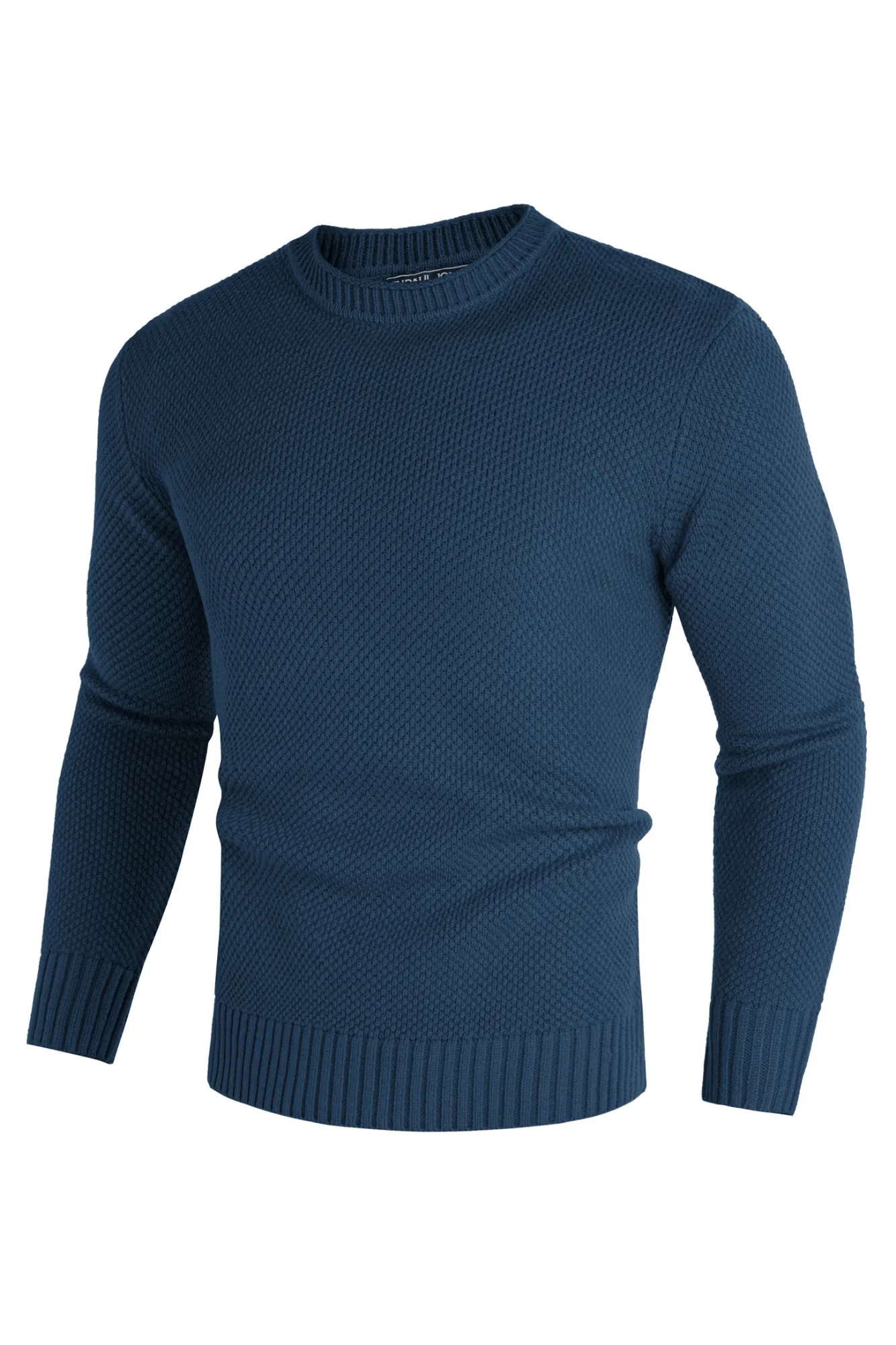 Men Textured Sweater Long Sleeve Crew Neck Ribbed Cuff Pullover