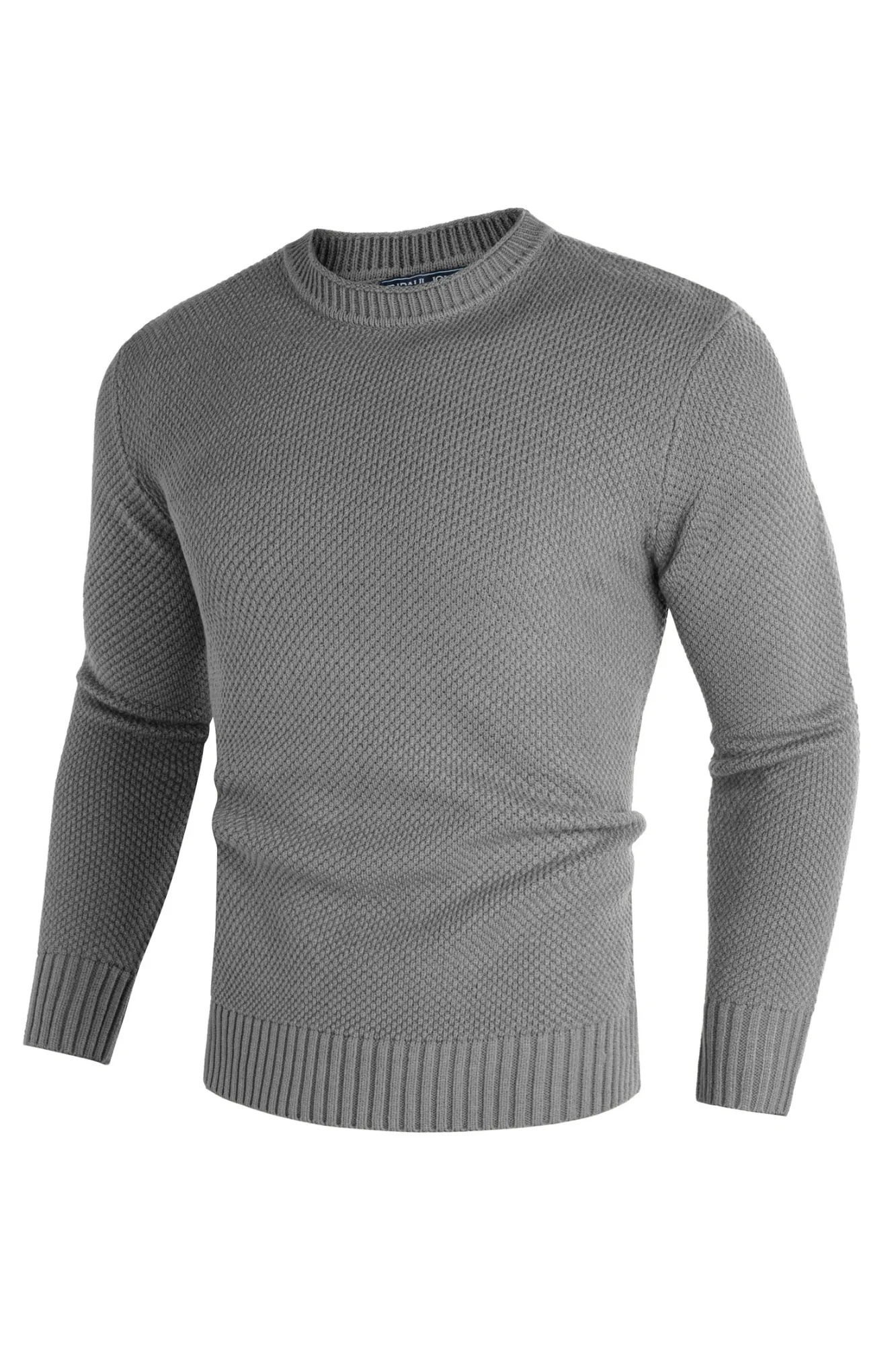 Men Textured Sweater Long Sleeve Crew Neck Ribbed Cuff Pullover