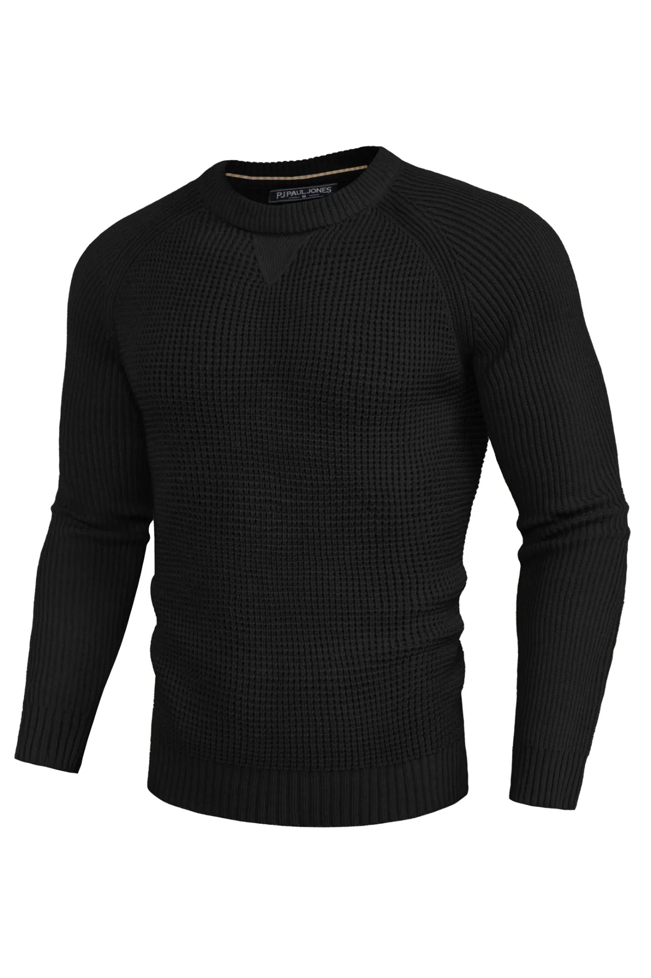 Men Waffle Textured Sweater Long Raglan Sleeve Crew Neck Ribbed Cuff Pullover