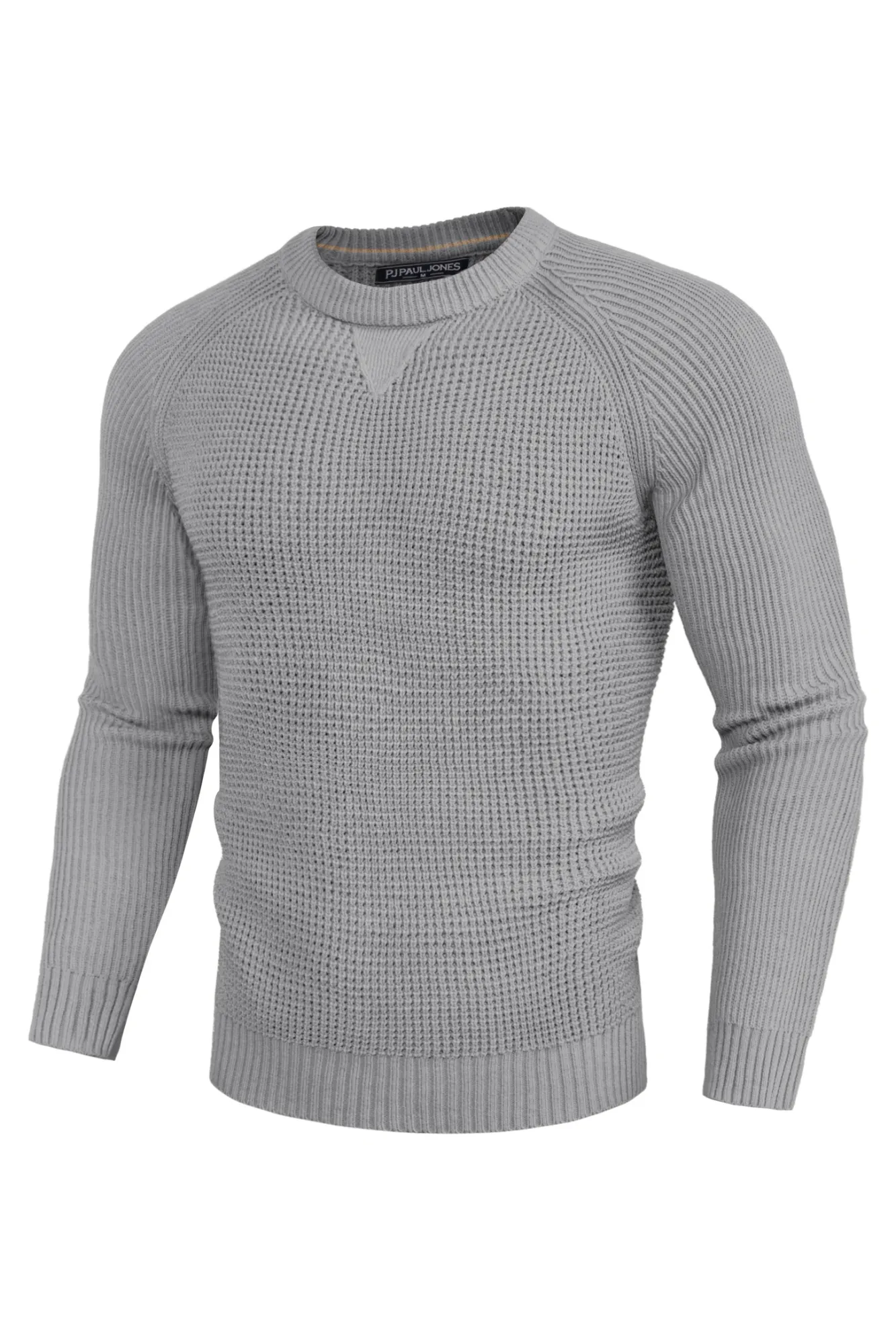 Men Waffle Textured Sweater Long Raglan Sleeve Crew Neck Ribbed Cuff Pullover