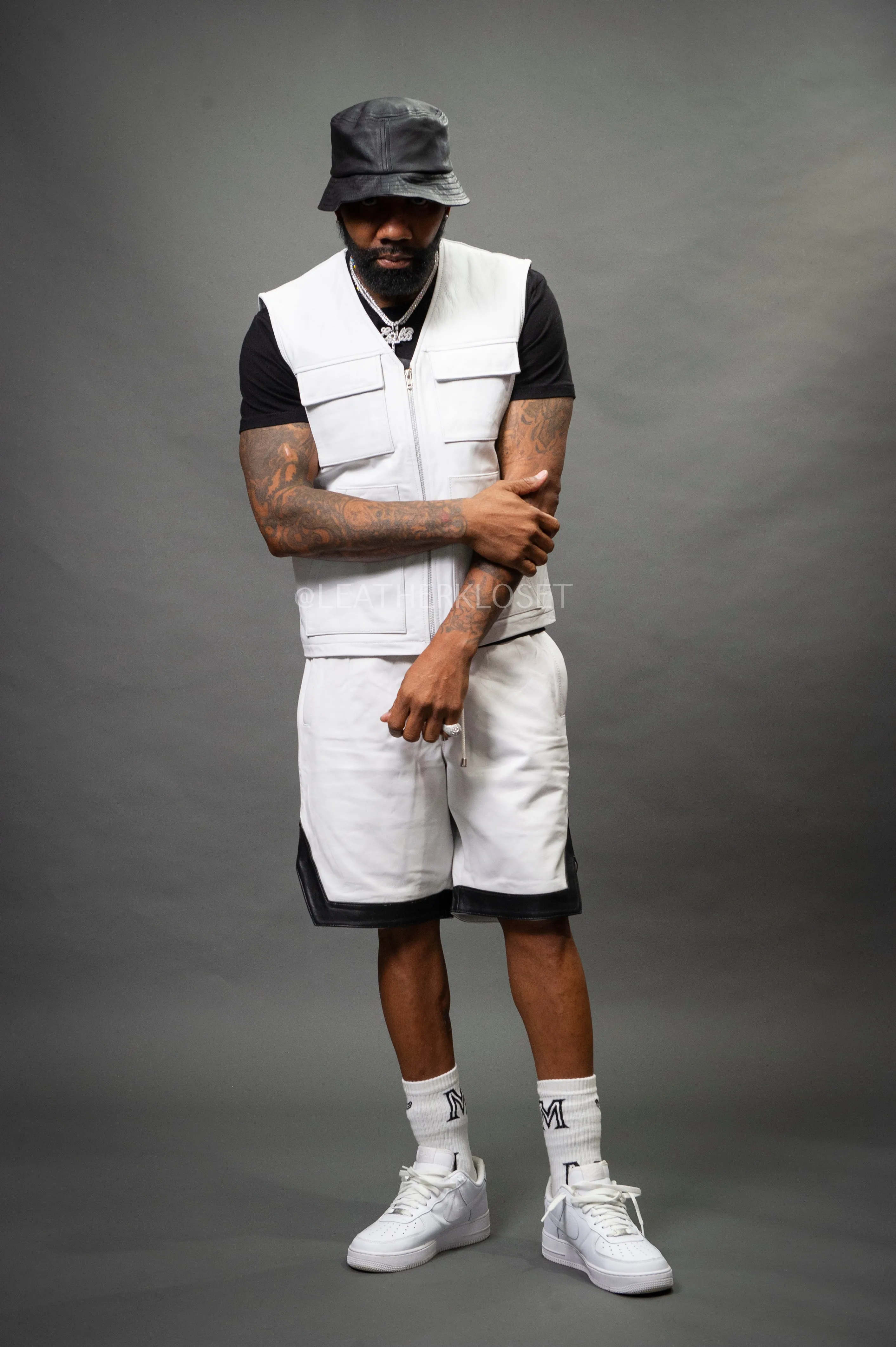 Mens Premium White Leather Brooklyn Vest