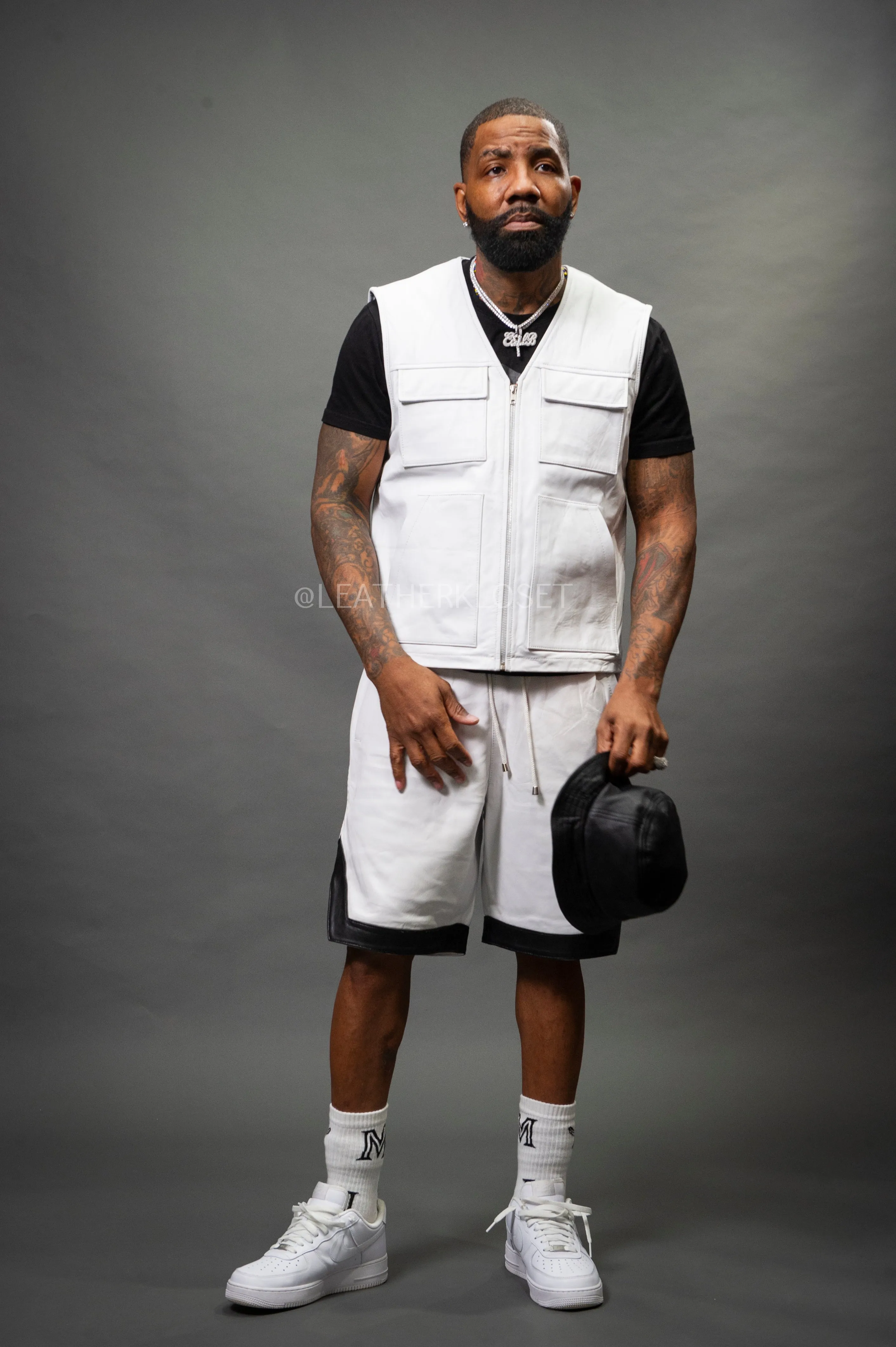 Mens Premium White Leather Brooklyn Vest