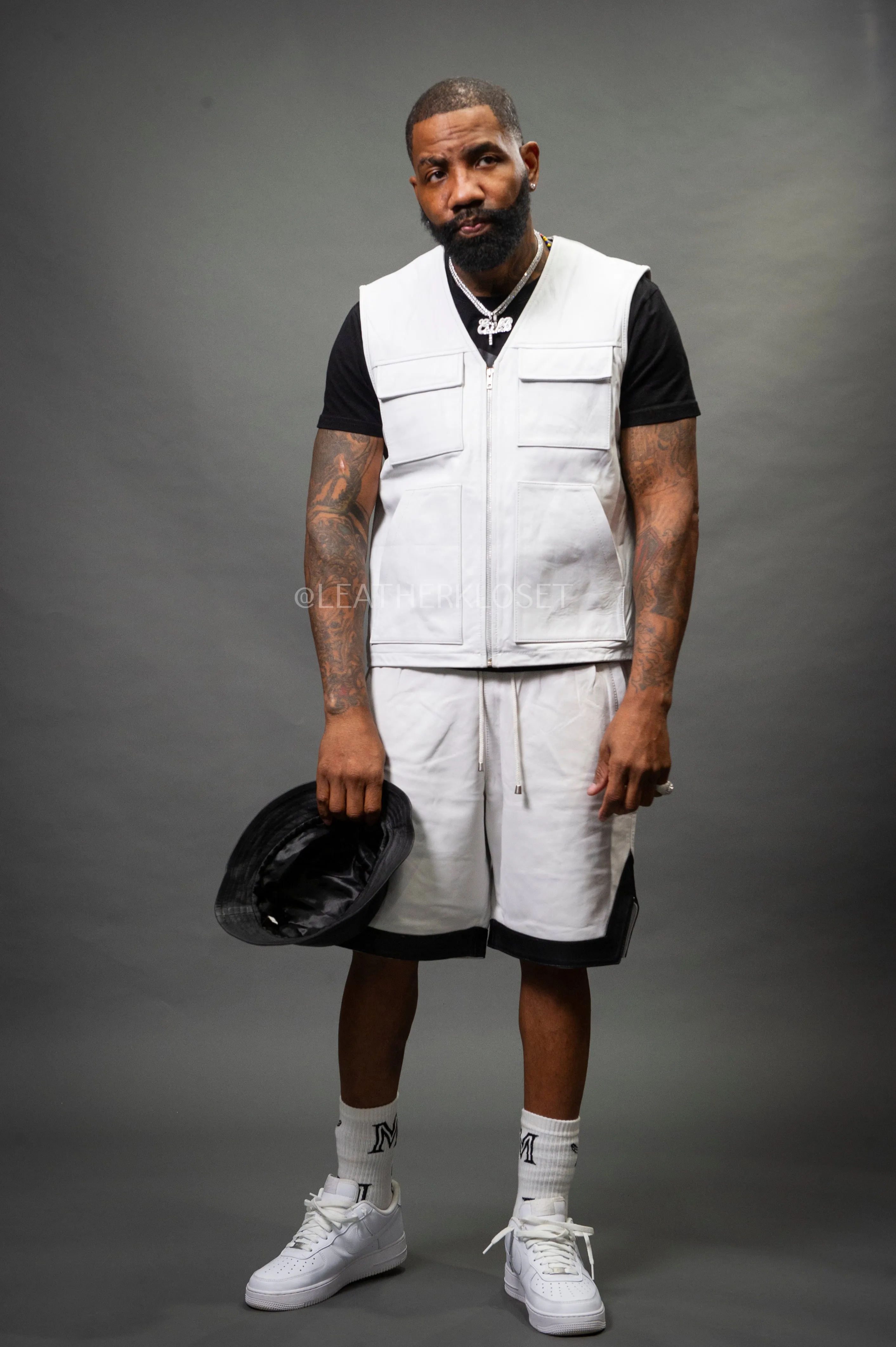 Mens Premium White Leather Brooklyn Vest