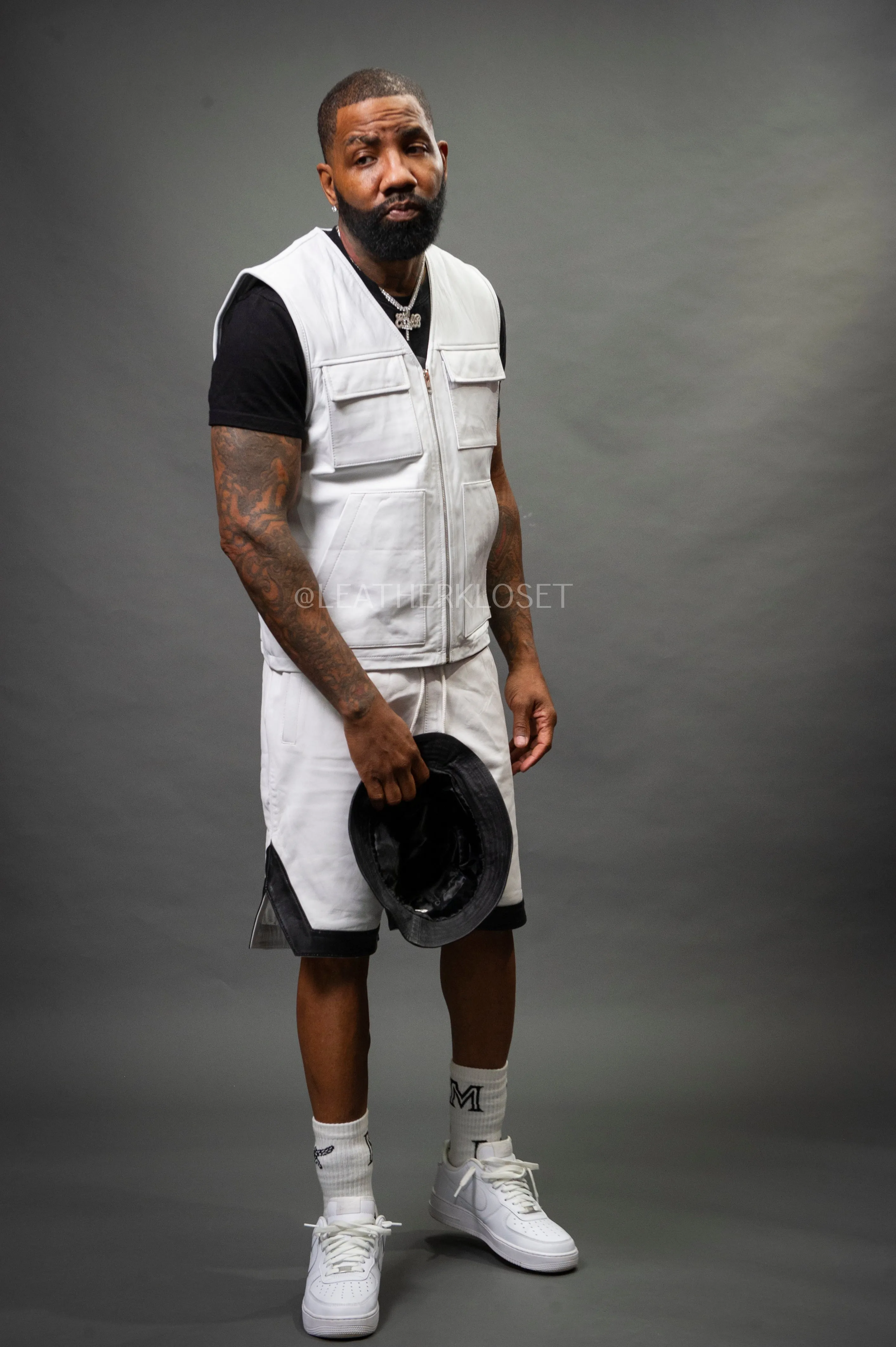 Mens Premium White Leather Brooklyn Vest