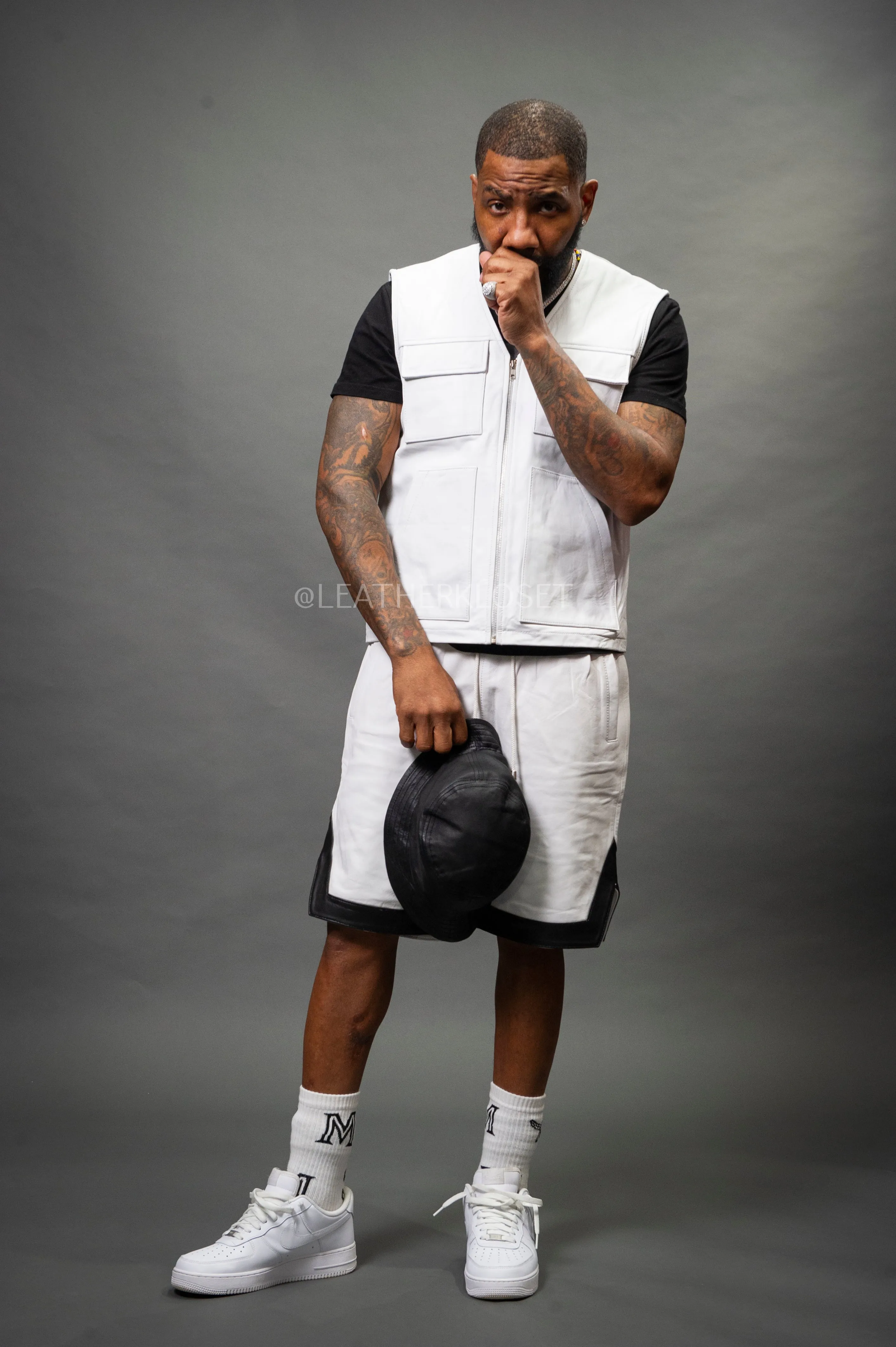 Mens Premium White Leather Brooklyn Vest