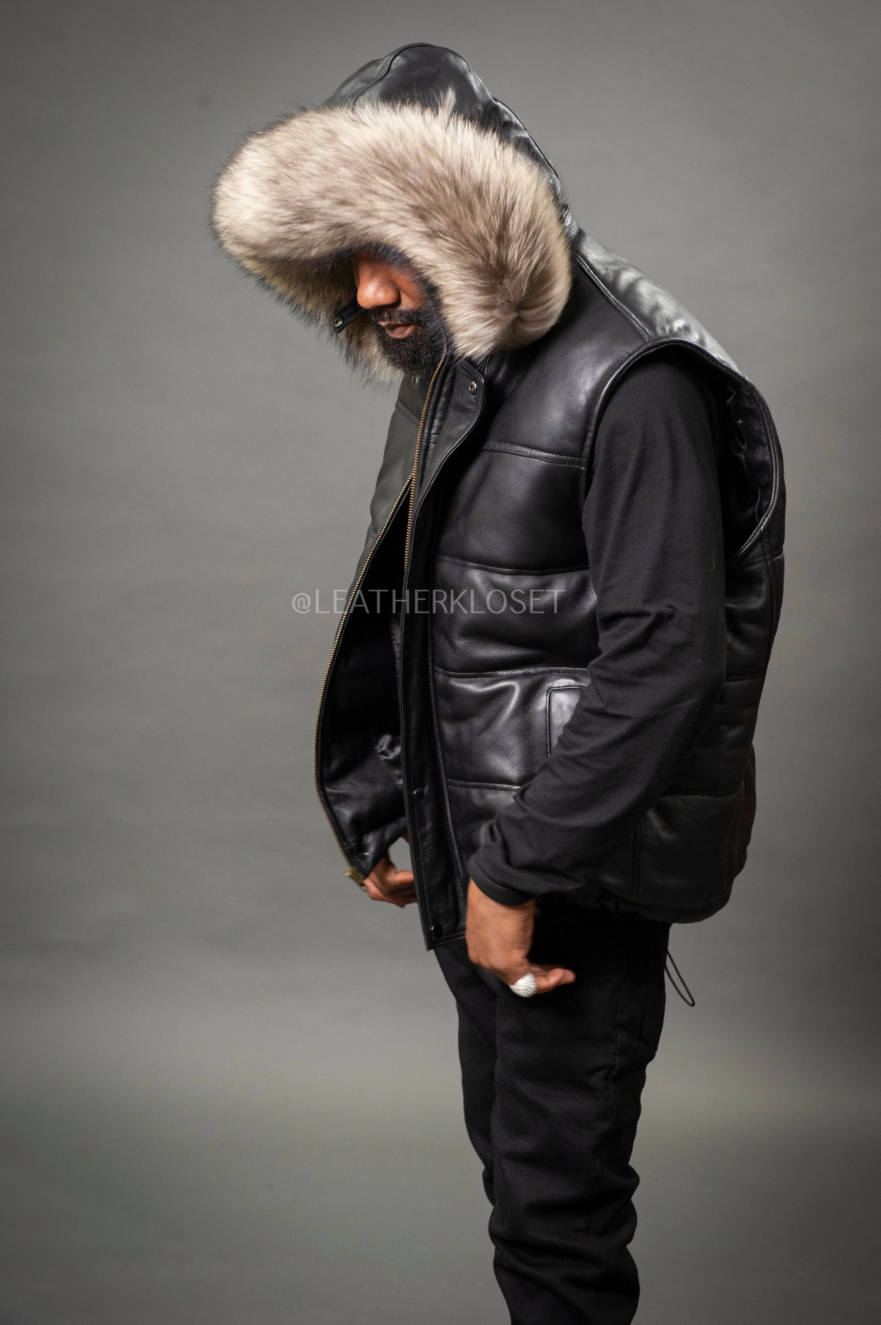 Sure! How about Premium Raccoon Fur Hood Mens Leather Bubble Vest?