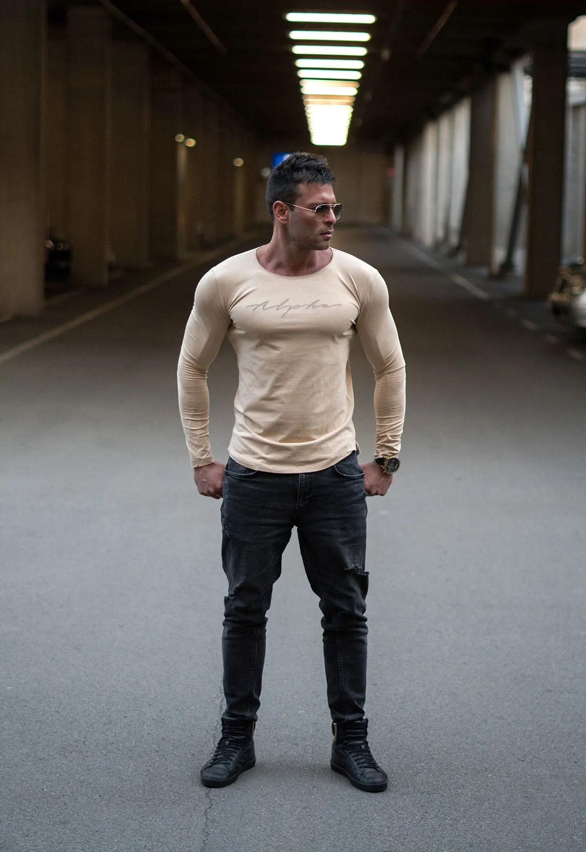 Mens Long Sleeve T-shirt "Alpha" Gray MD885