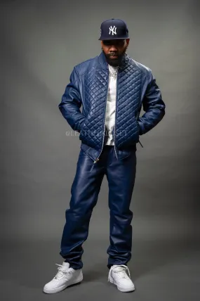 Optimized Title: Mens Navy Lucas Jacket and Leather Jean Pants Set - Stylish and Versatile Outfit