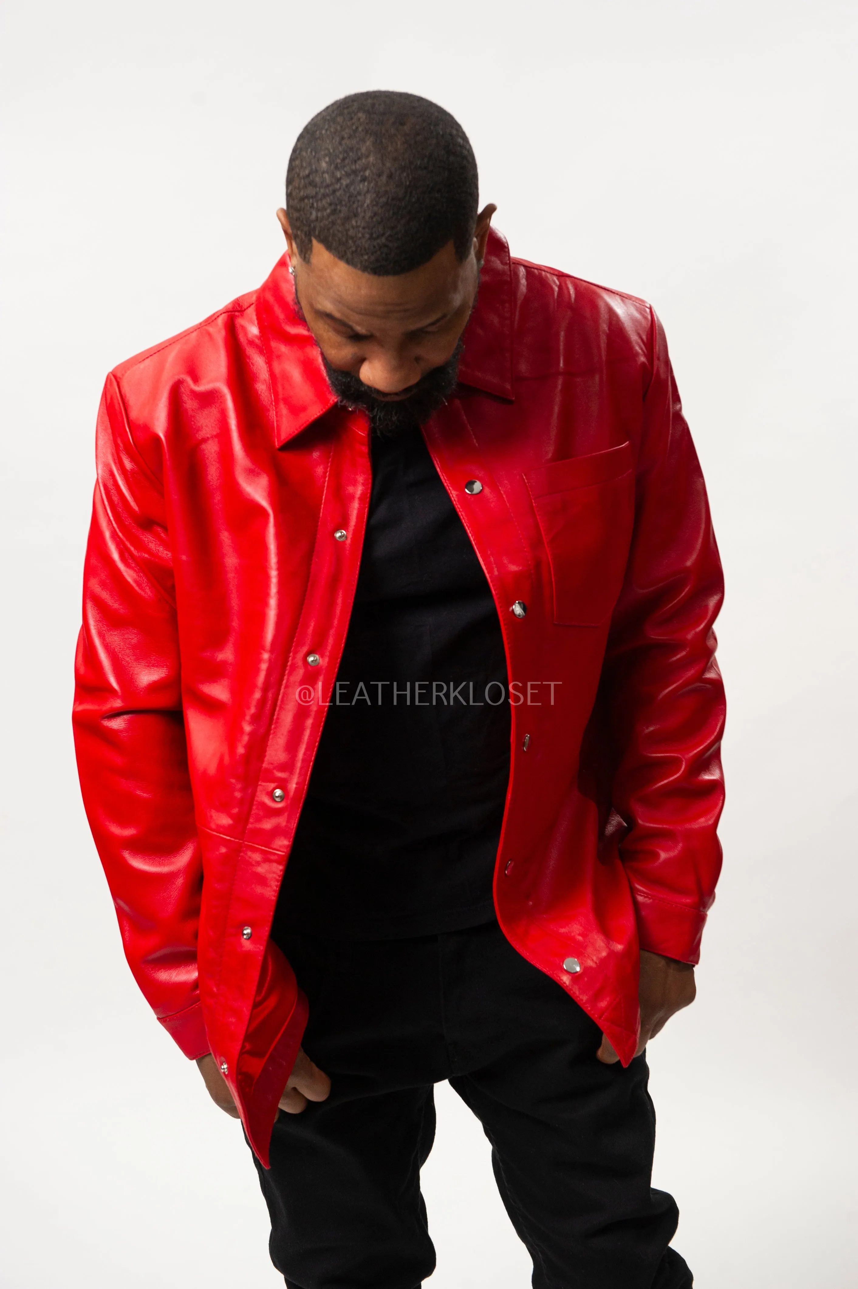 Mens Luka Red Leather Shirt - Premium Quality