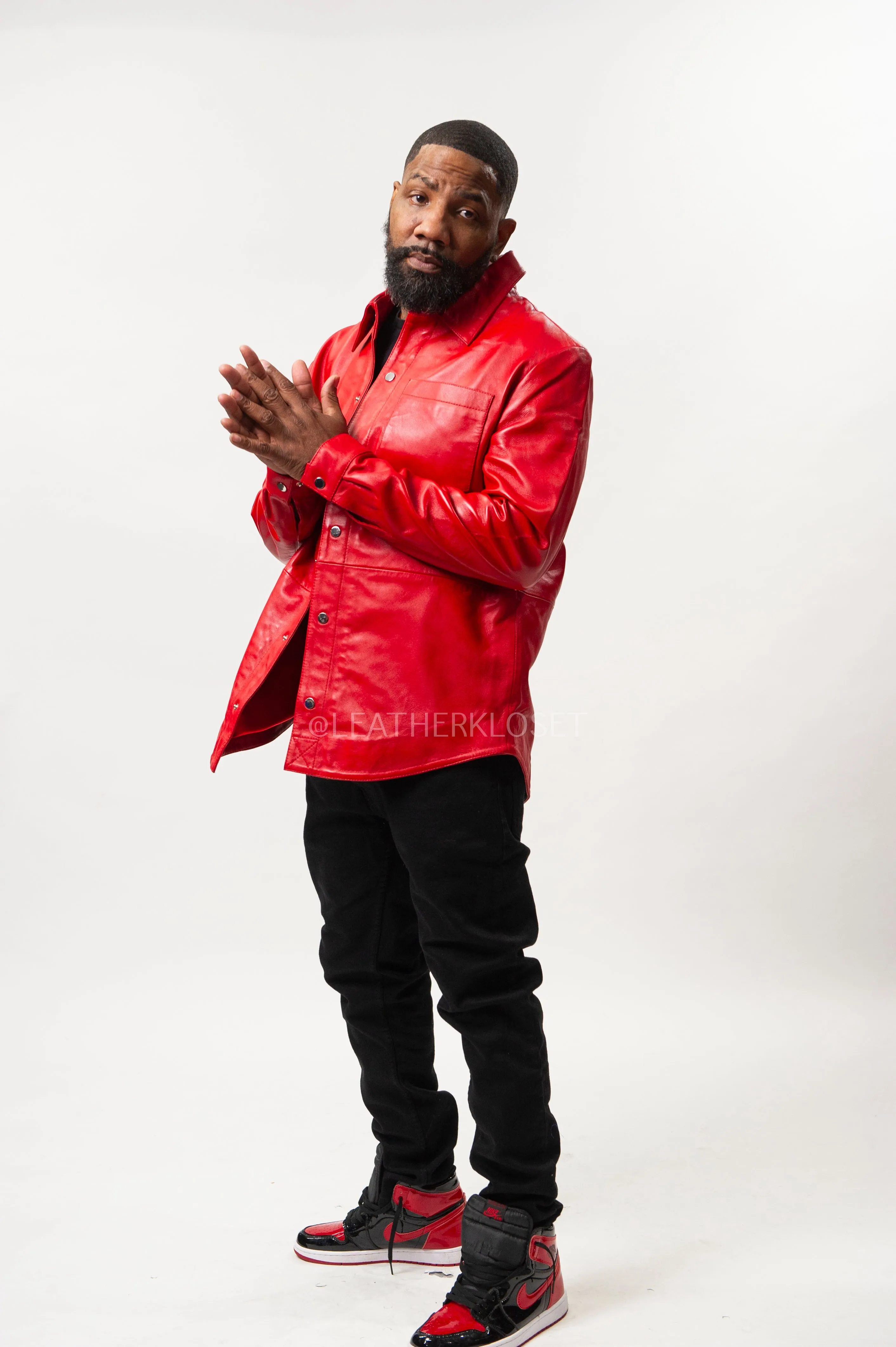 Mens Luka Red Leather Shirt - Premium Quality