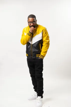 Mens Black and Yellow V-Bomber Baseball Jacket