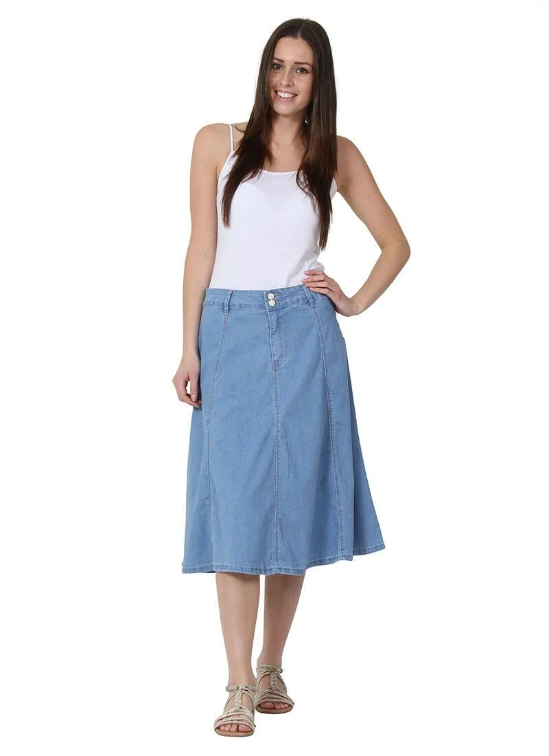 Mid-length Denim A-line Lightwash Skirt - Size 8 only