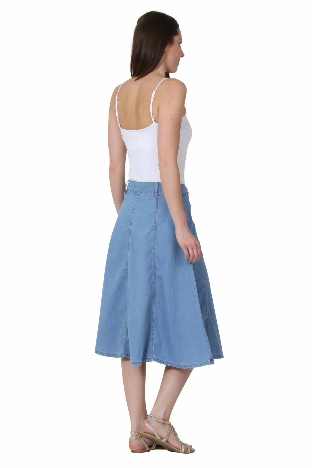 Mid-length Denim A-line Lightwash Skirt - Size 8 only