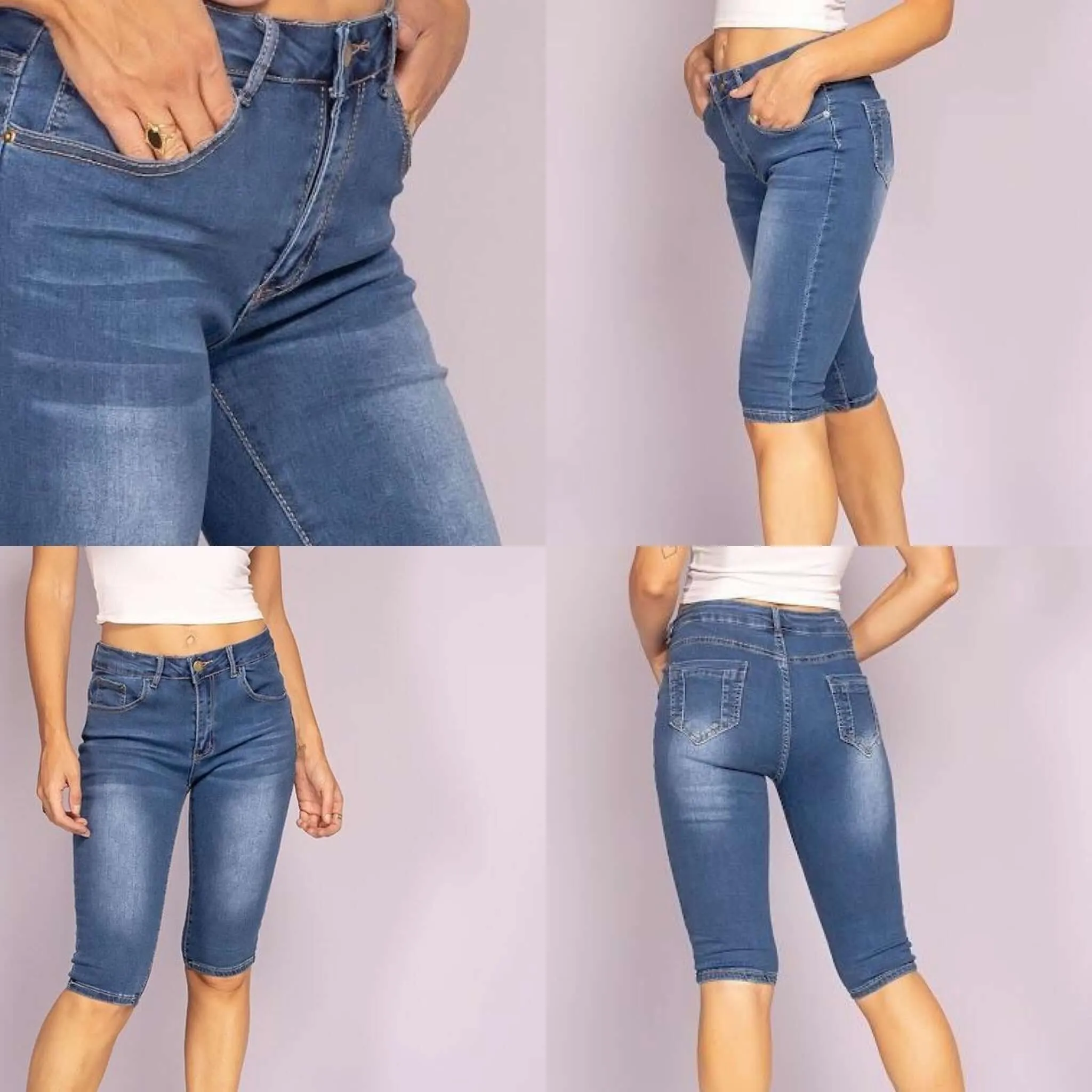 Mid Wash Denim Knee Length Jeans