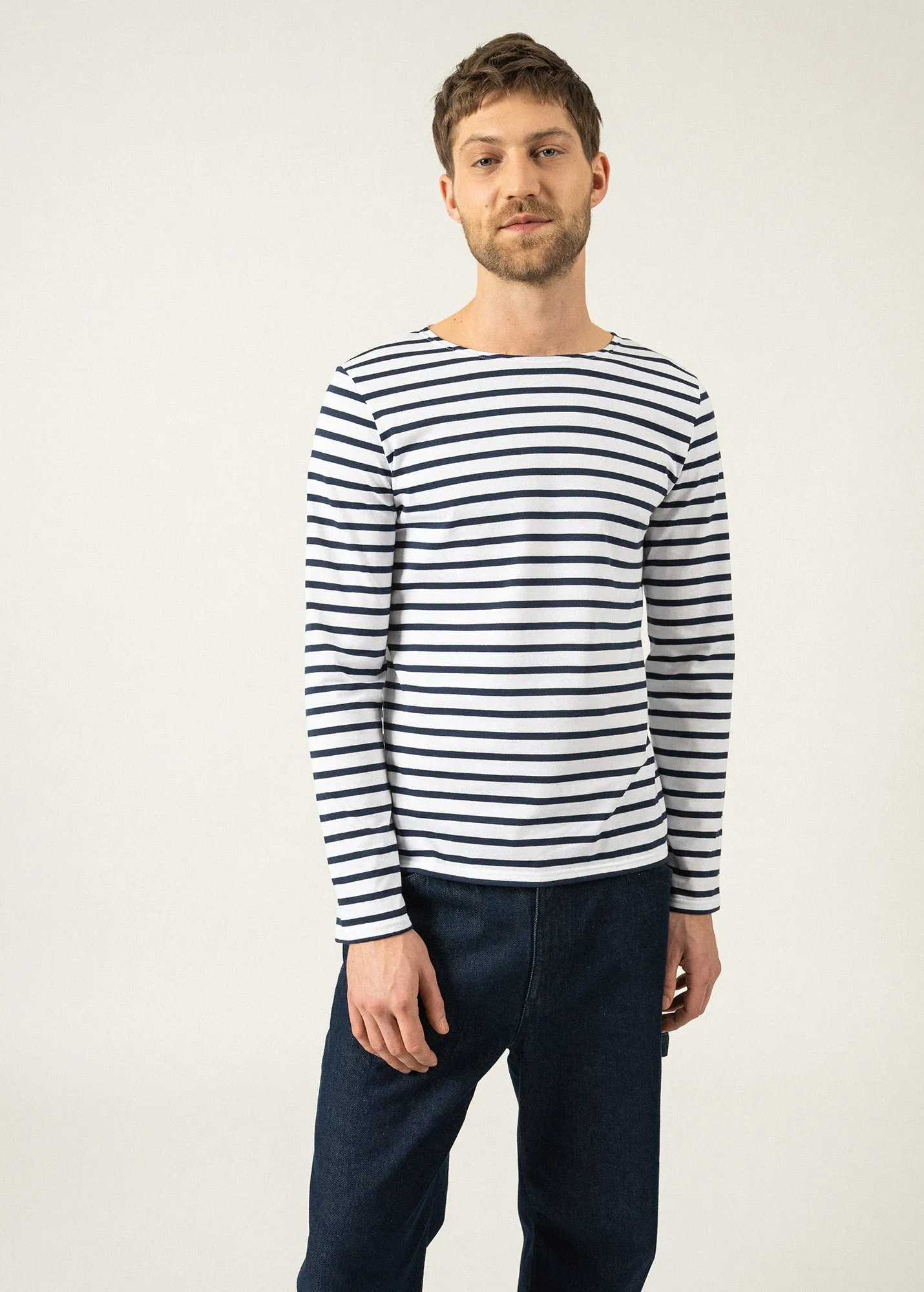 Minquiers unisex striped sailor shirt - regular fit, in light cotton (NEIGE/MARINE)