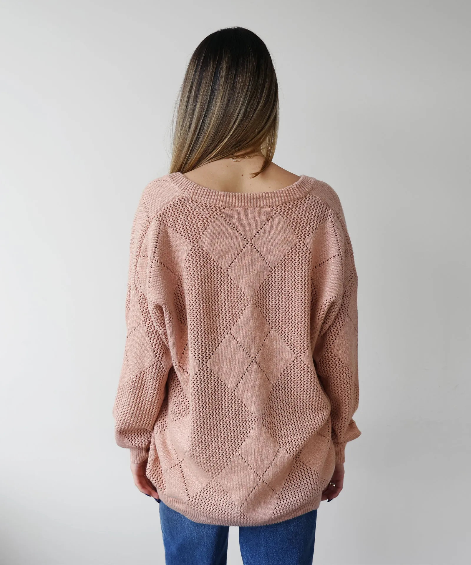 Modal Cashmere Argyle Pointelle Cardigan