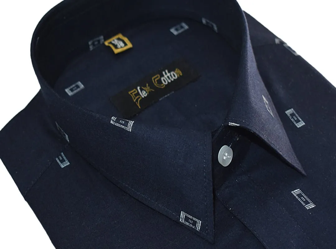 Navy Blue Color Cotton Butta Shirts For Men's