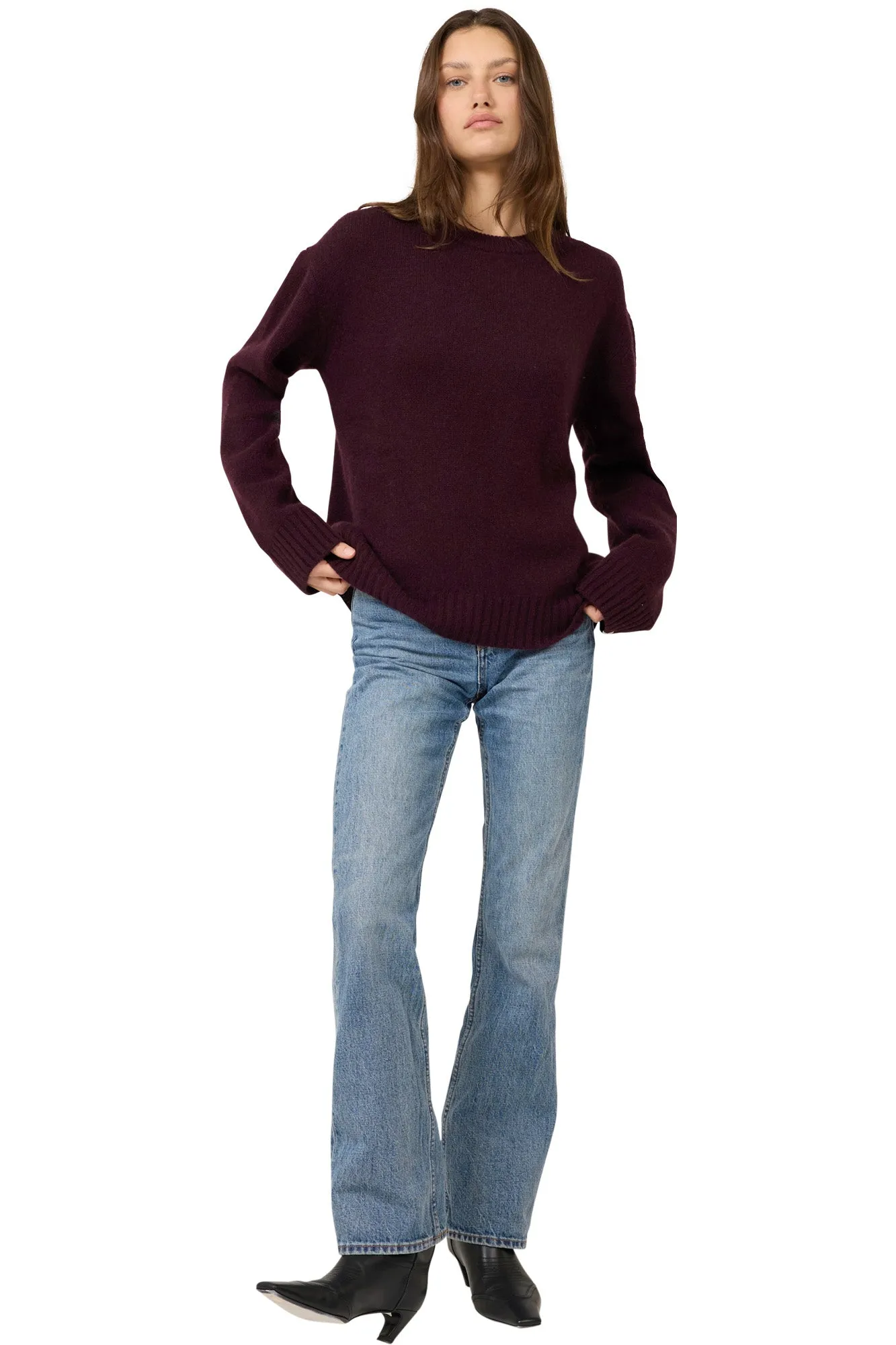 One Grey Day Aster Cashmere Turtleneck Sweater in Syrah