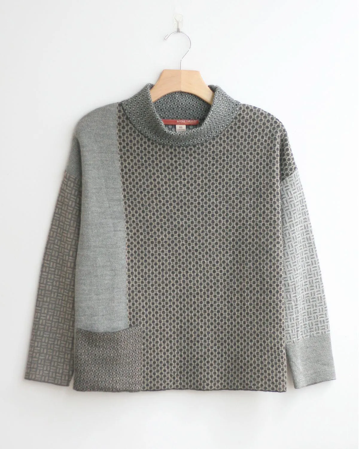 Pique Collage Baby Alpaca Mock Neck Pullover