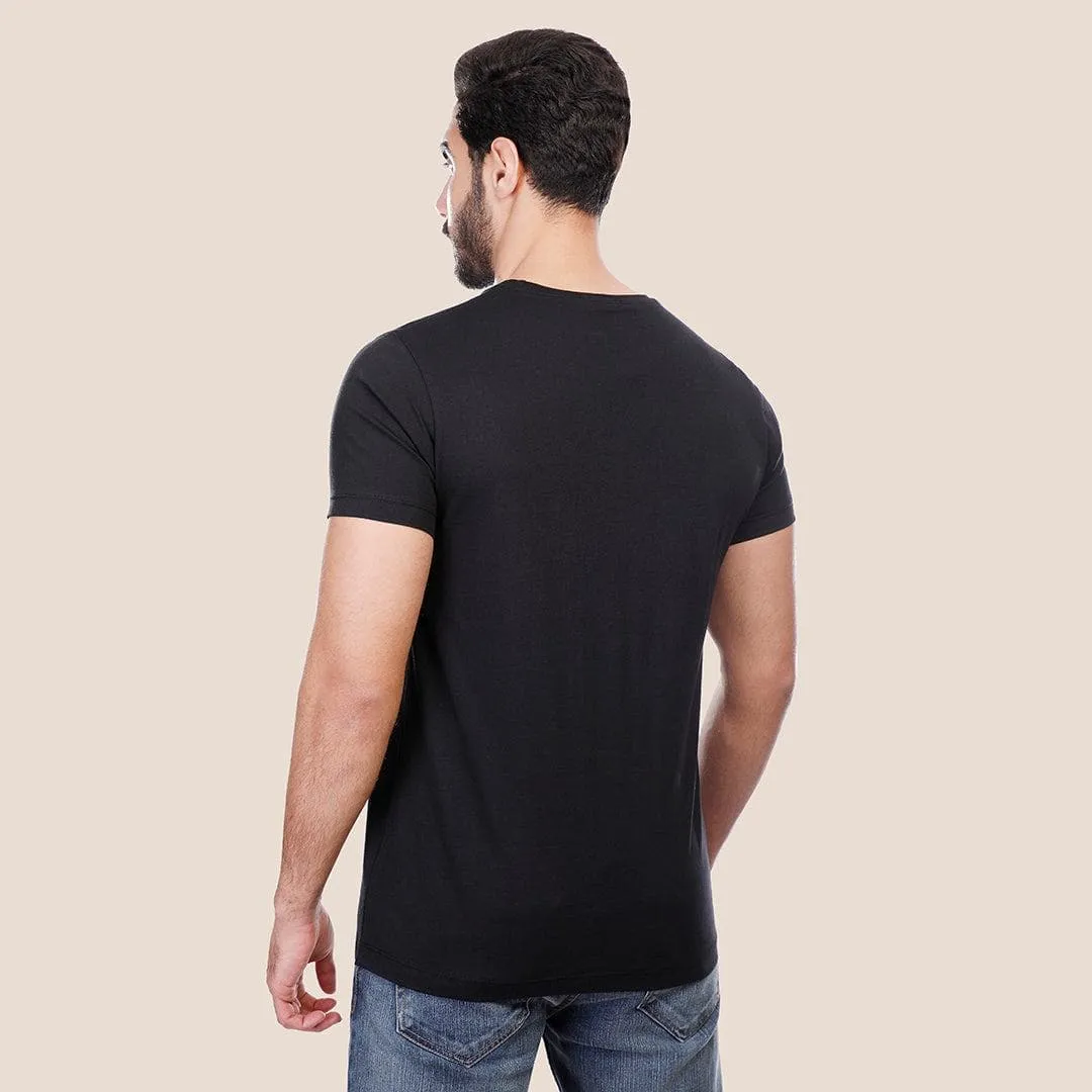 Printed Round-neck T-shirt - BLACK