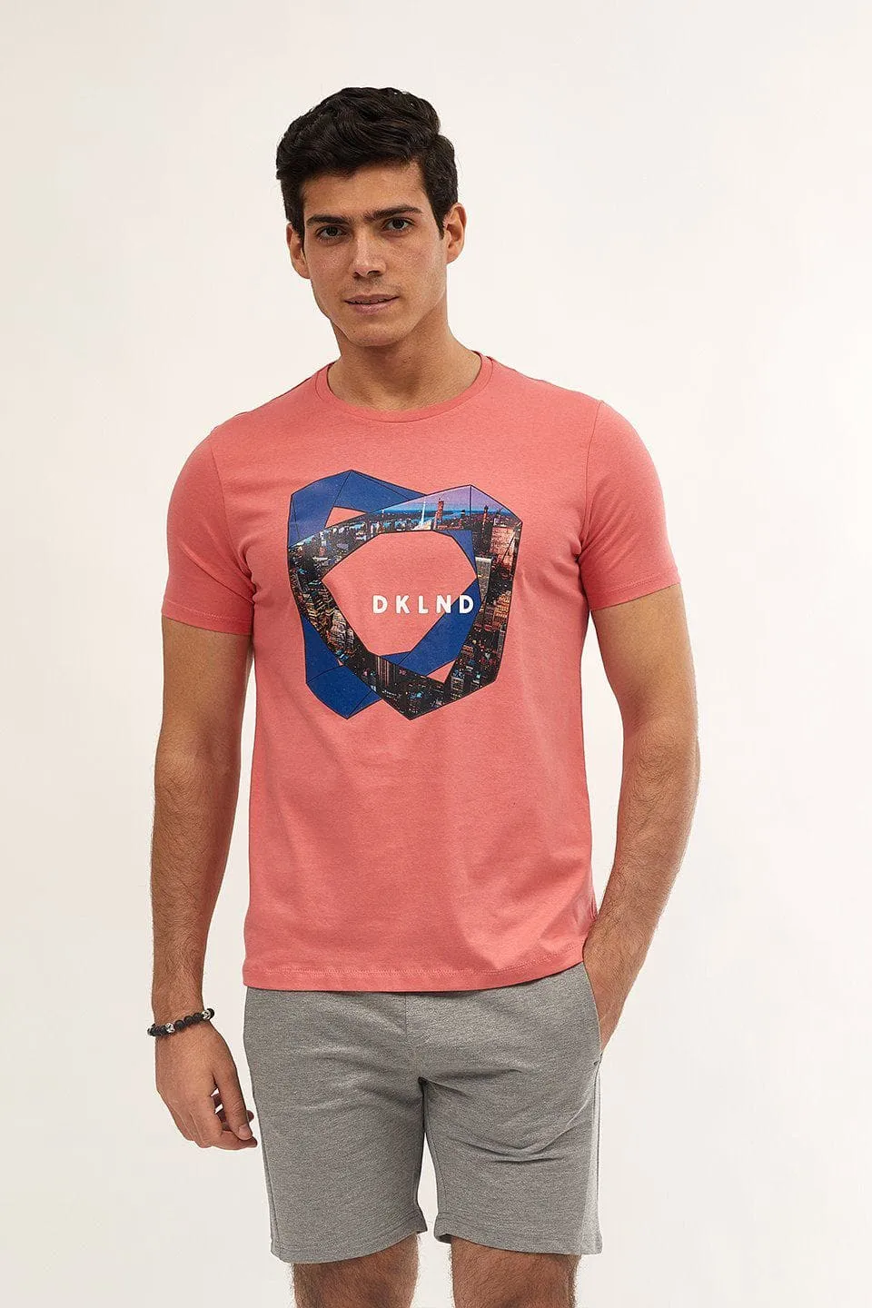 Printed Round-neck T-shirt - Dust Pink