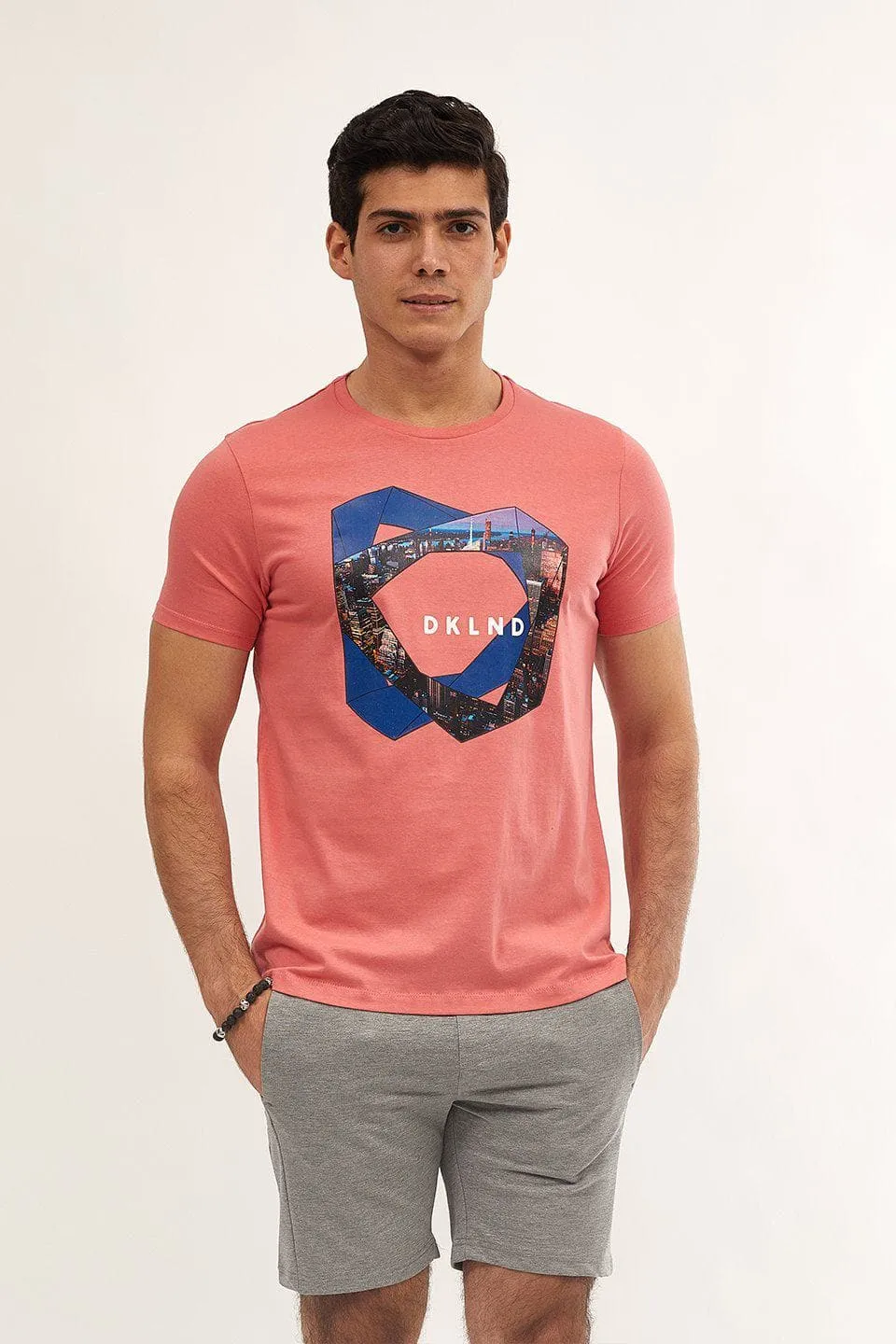 Printed Round-neck T-shirt - Dust Pink