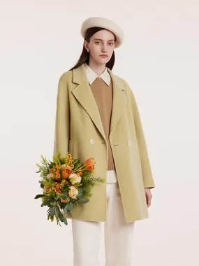 Pure Wool Mid-Length Notched Lapel Double-Faced Women Coat