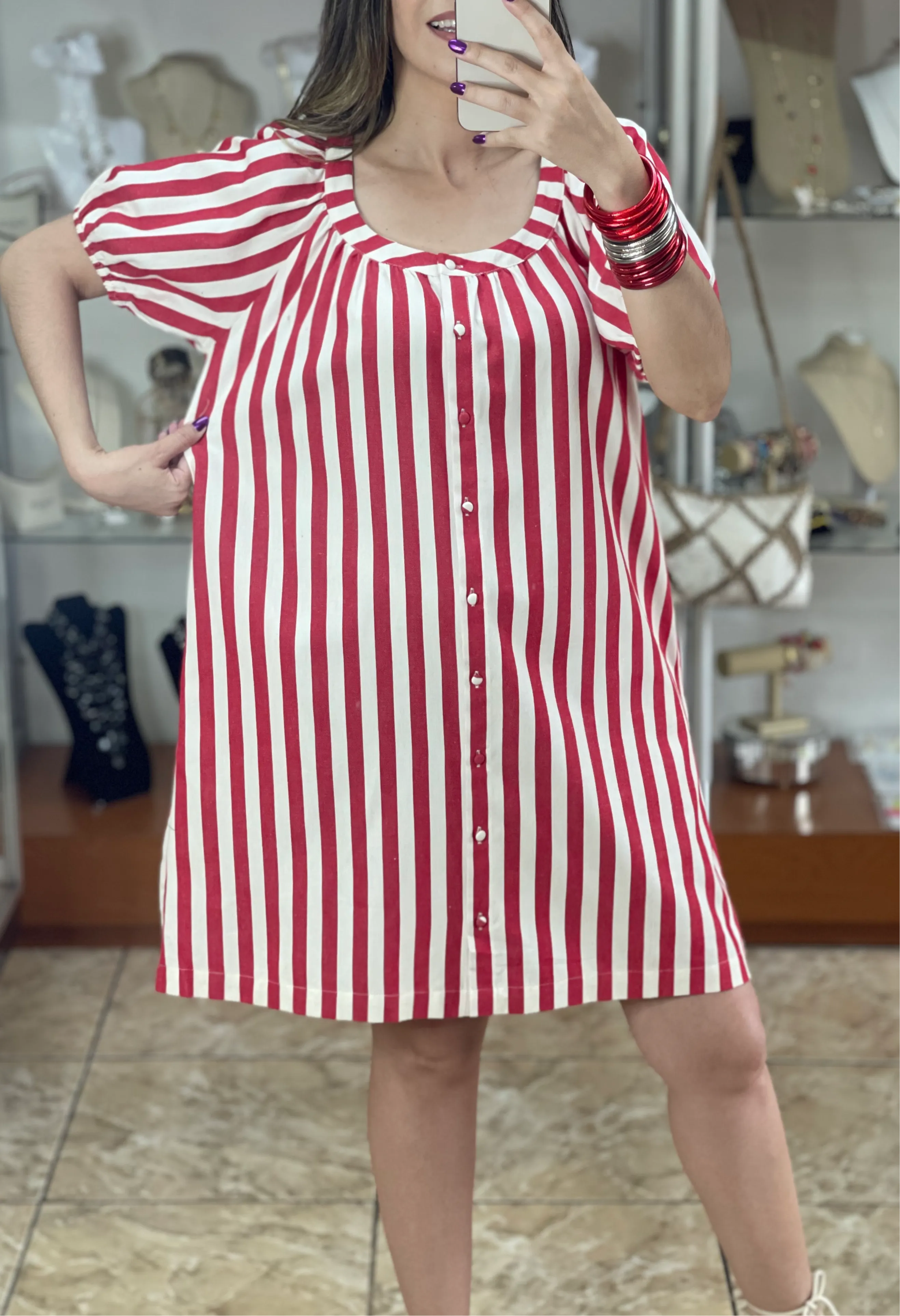 Red Stripes Denim Dress