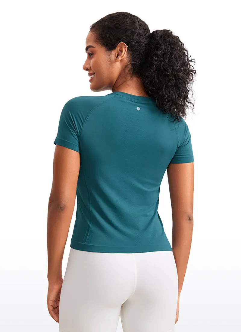 Seamless Crewneck Short Sleeve Shirts Waist Length