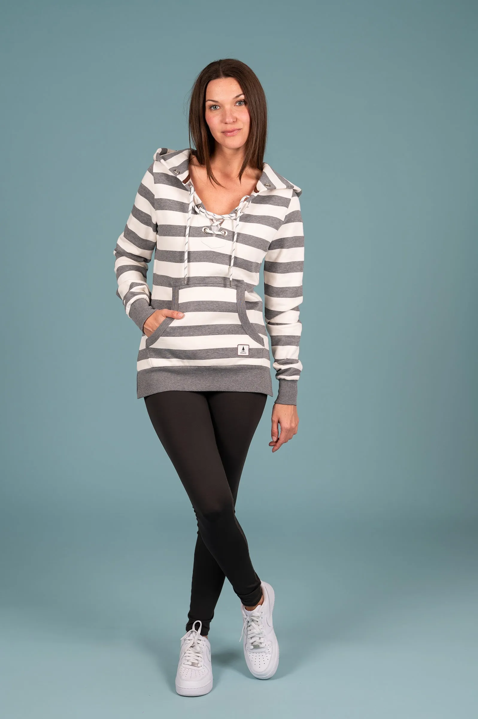 Stylish Shelby Striped Hoodie in Light Heather Grey