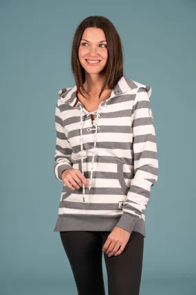 Stylish Shelby Striped Hoodie in Light Heather Grey