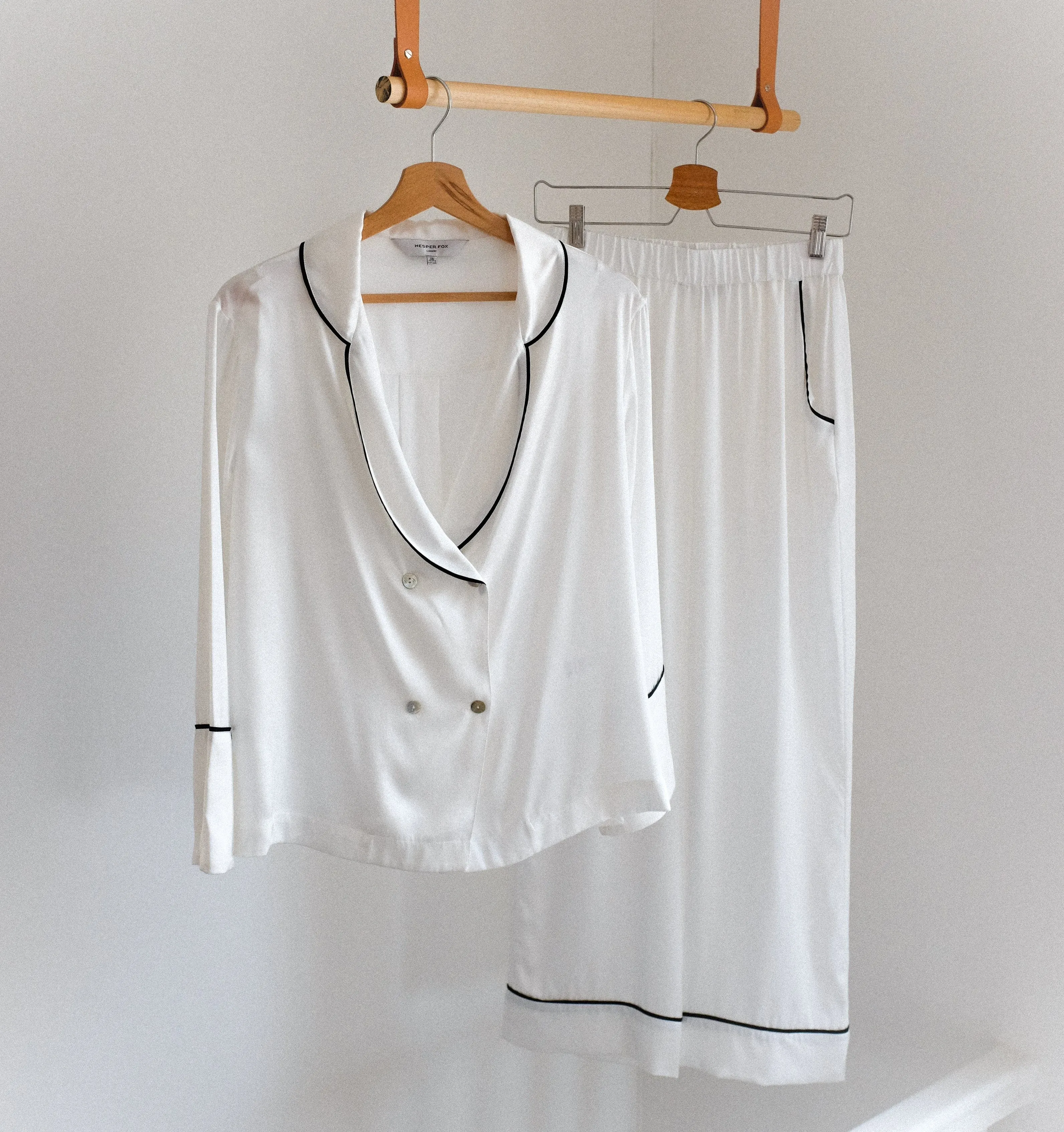 Silk double-breasted pyjama set [Ivory]