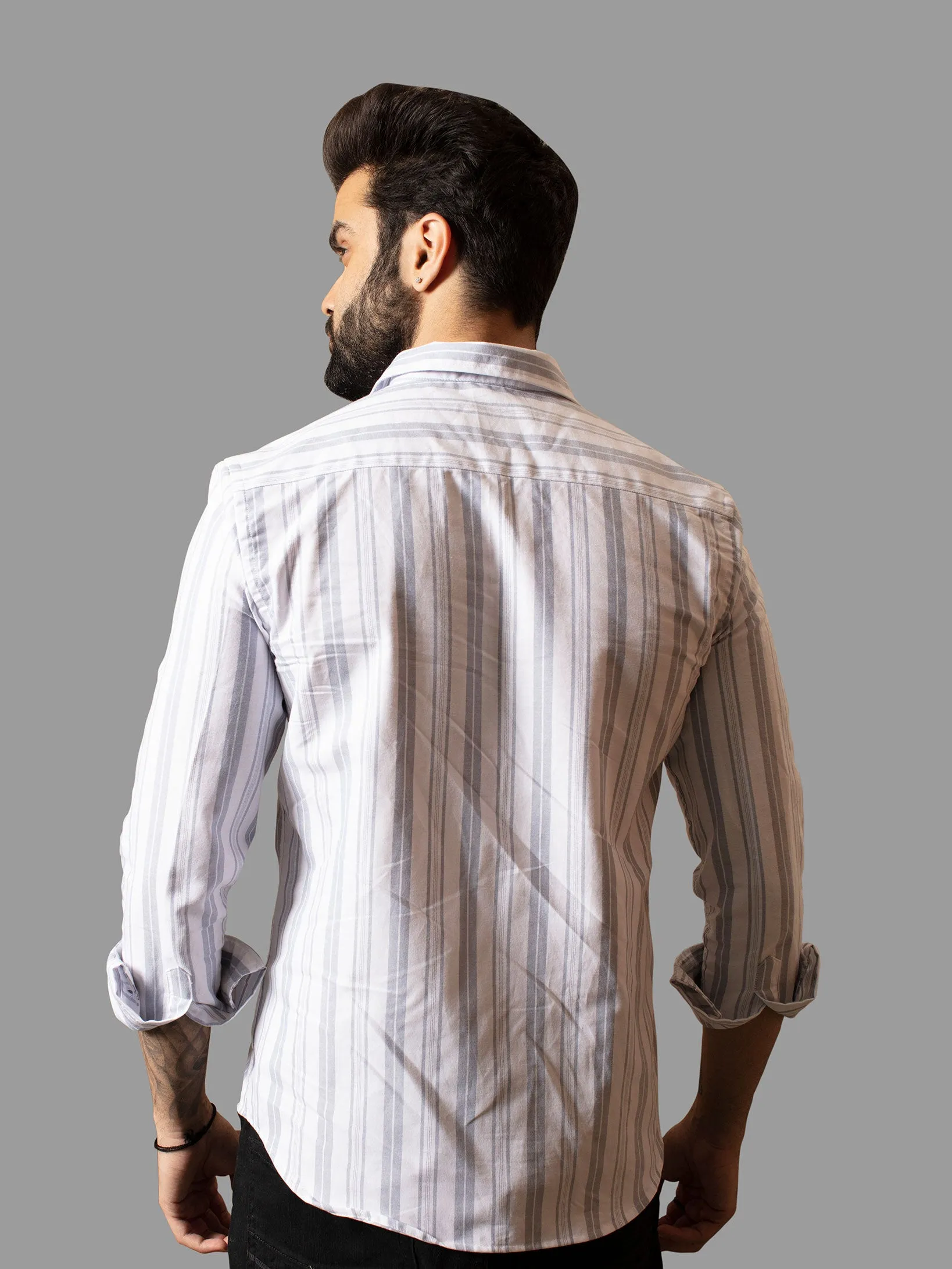 Sky Blue with White Track Striped Cotton Shirt