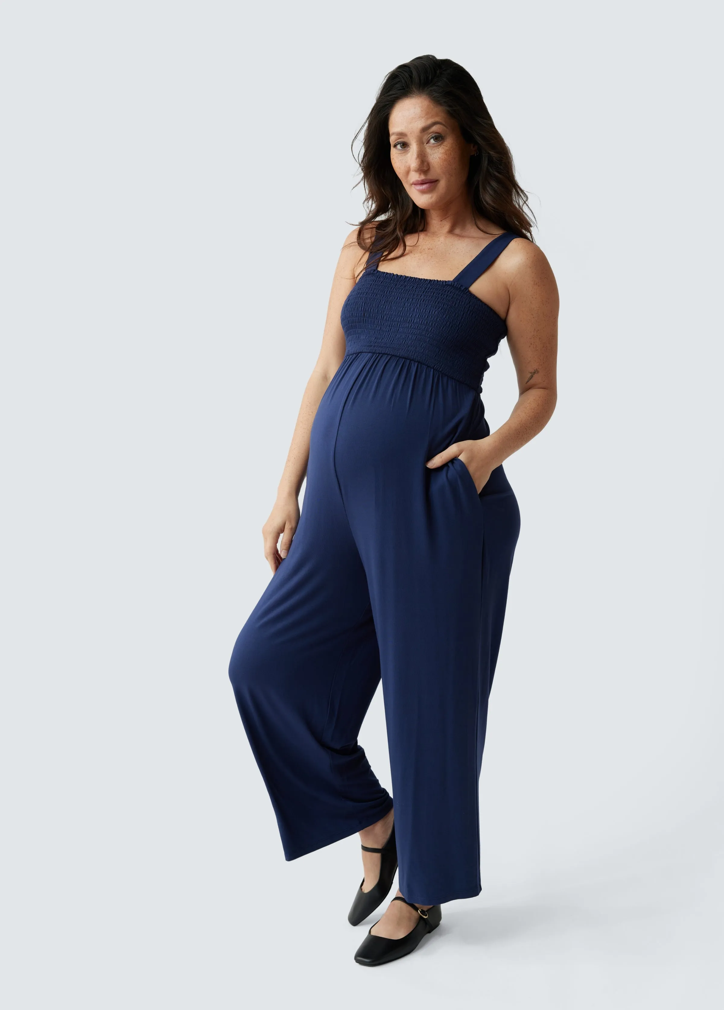 Smocked Bodice Maternity Jumpsuit