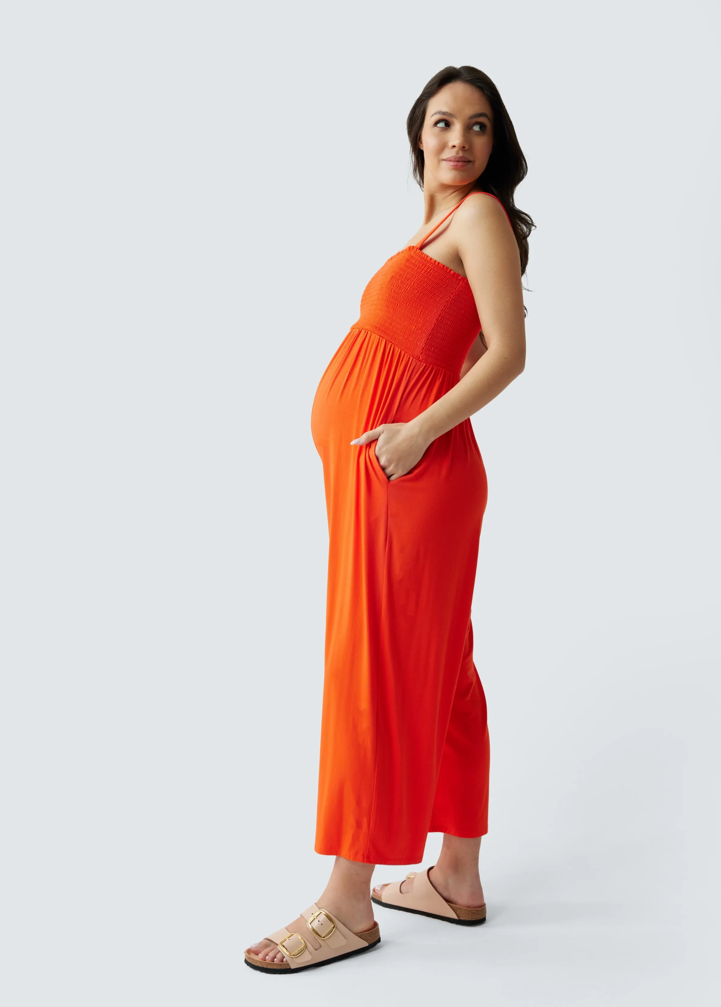 Smocked Bodice Maternity Jumpsuit