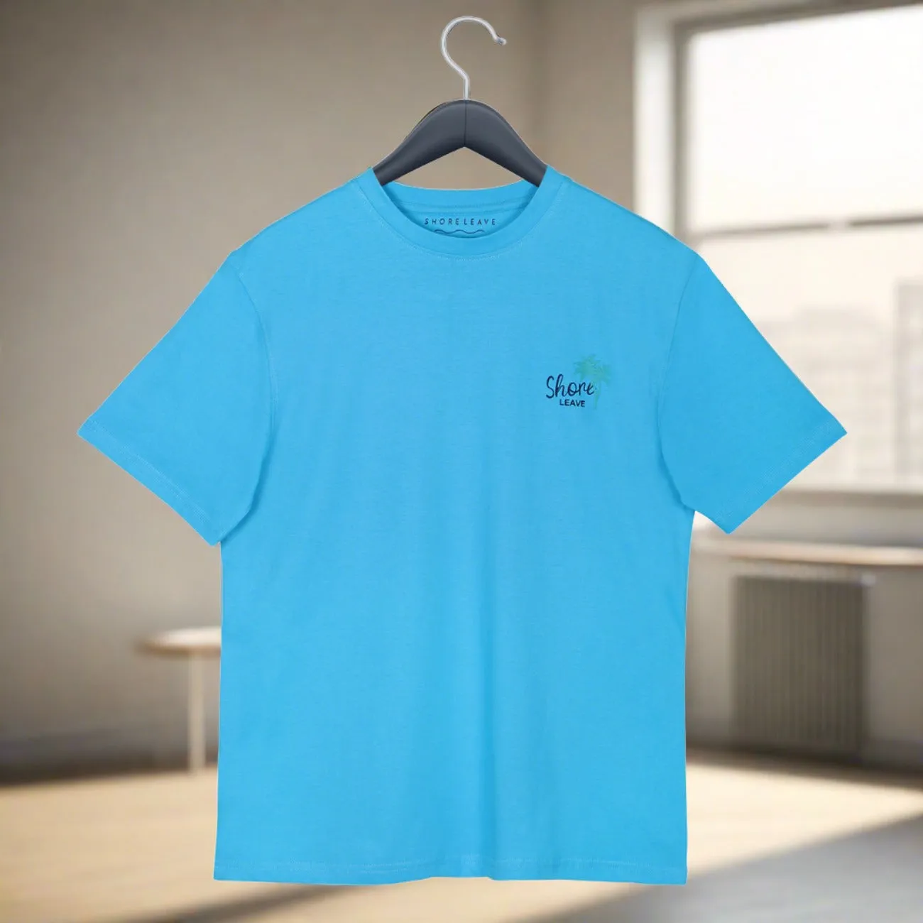 Soft Enzyme Washed Azure Blue Round Neck Cotton T-shirt