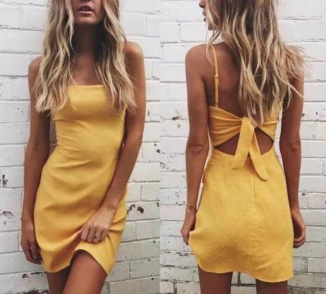 Solid Color Back Tie Midi Dress Casual