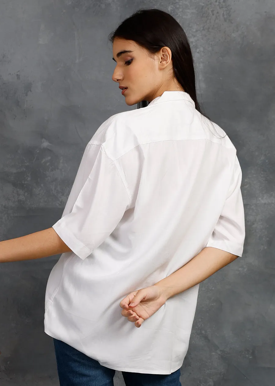 Solid Womens Fluidic Oversized Shirt - White