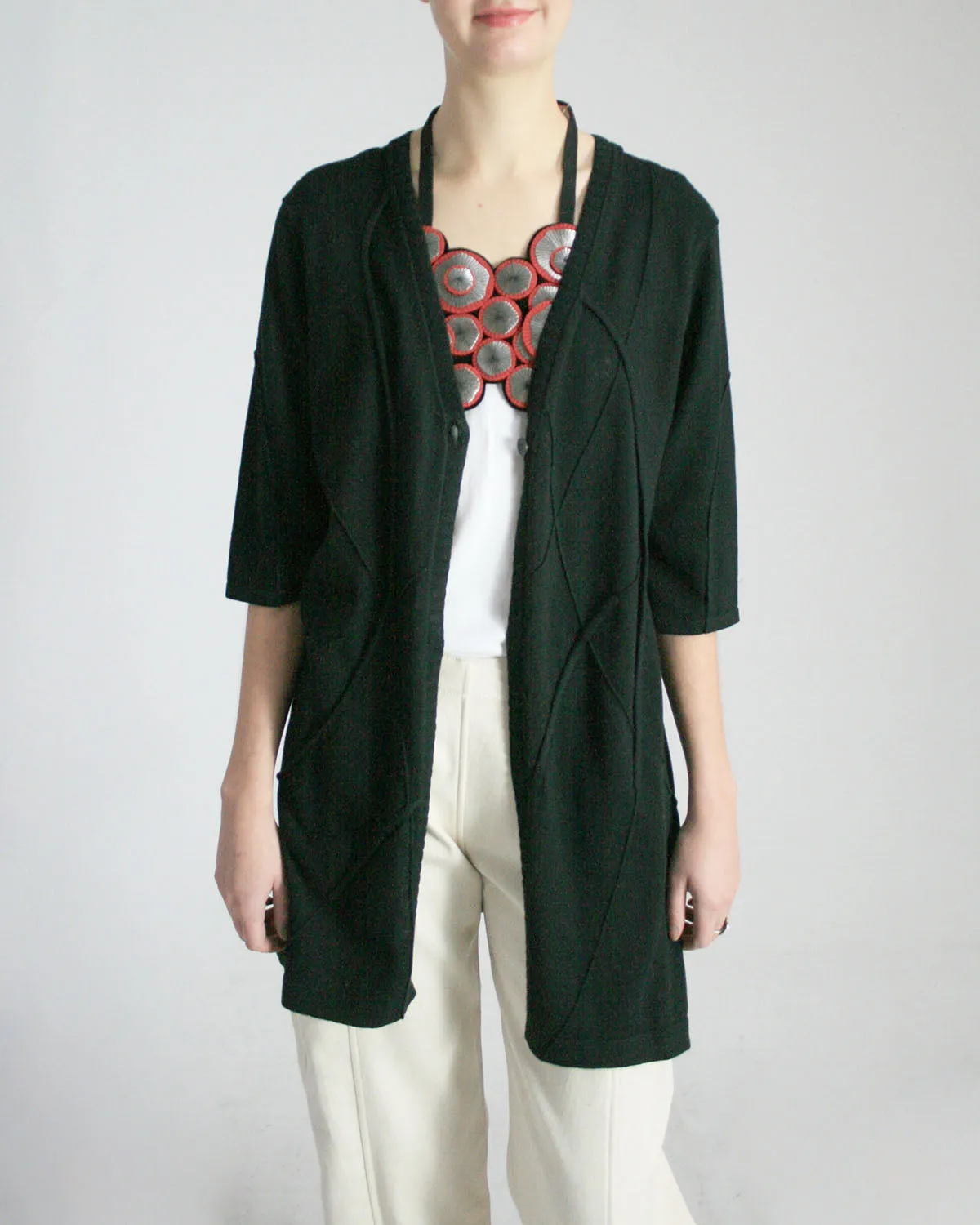 Spider Web Pima Cotton One-Button Cardigan