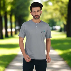 Stone Grey Soft Cotton Henley T-shirt