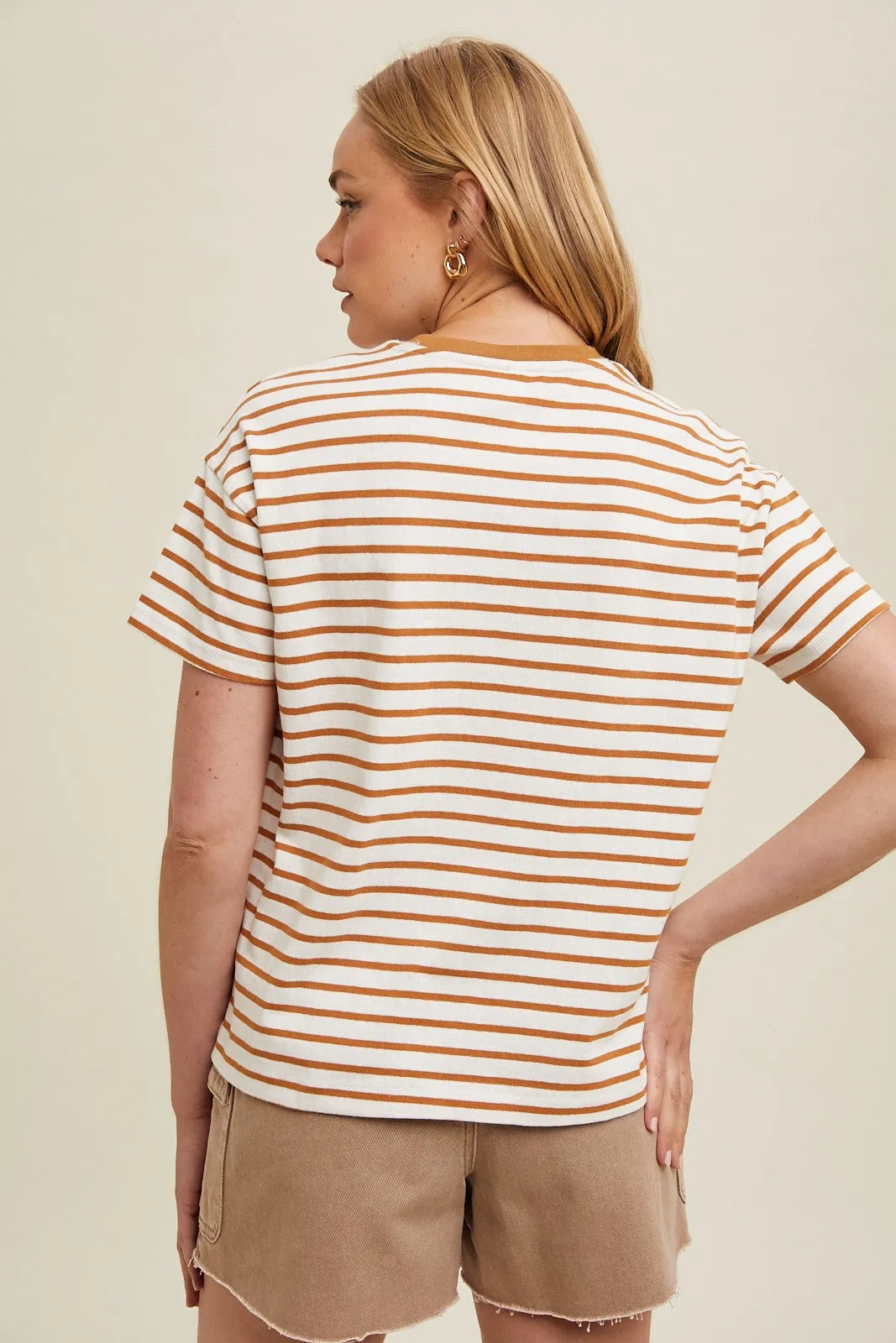 The Ebony Striped Knit Tee in Camel/White