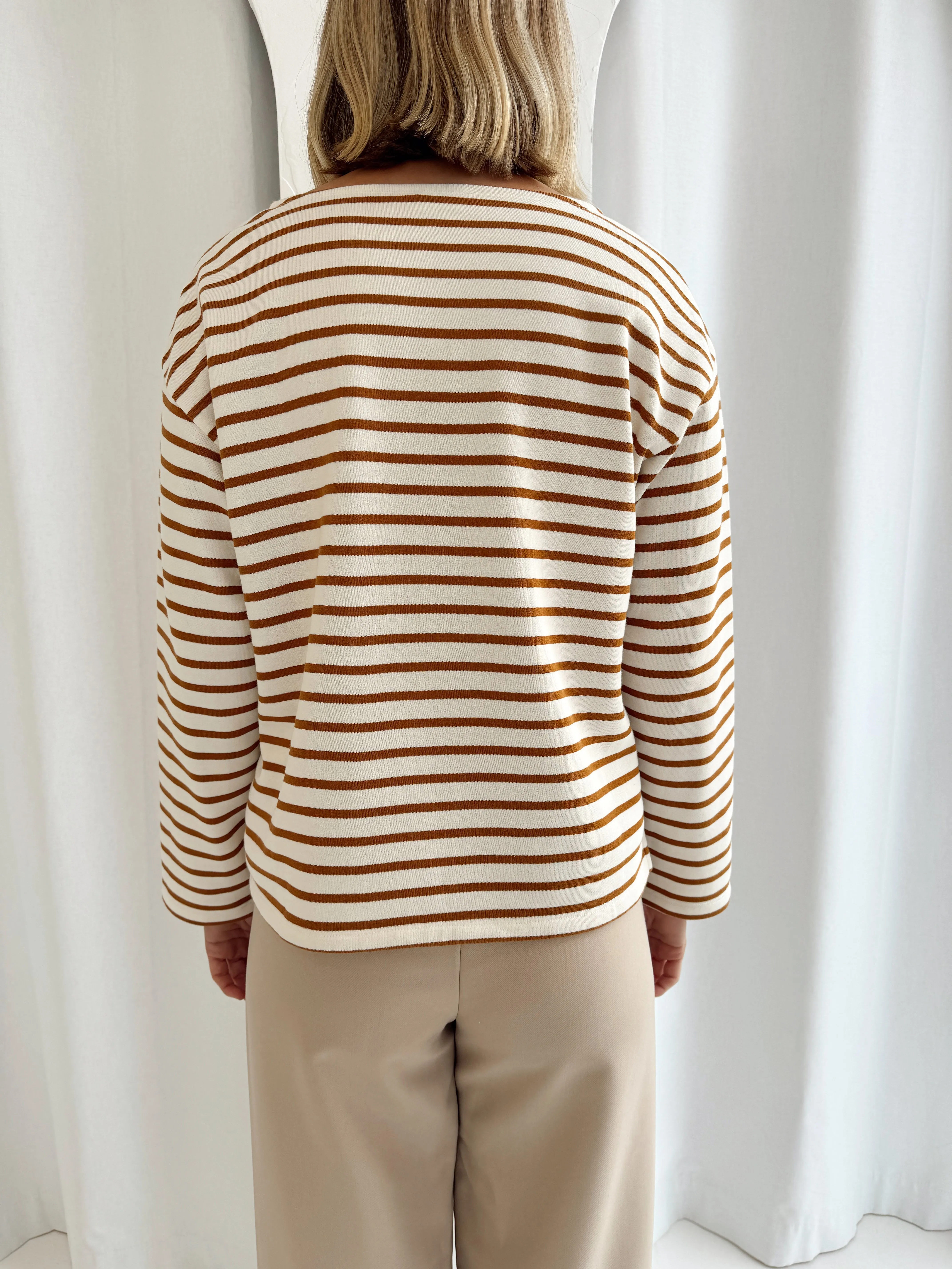 Weekend Stripe LS Tee - Tan & White