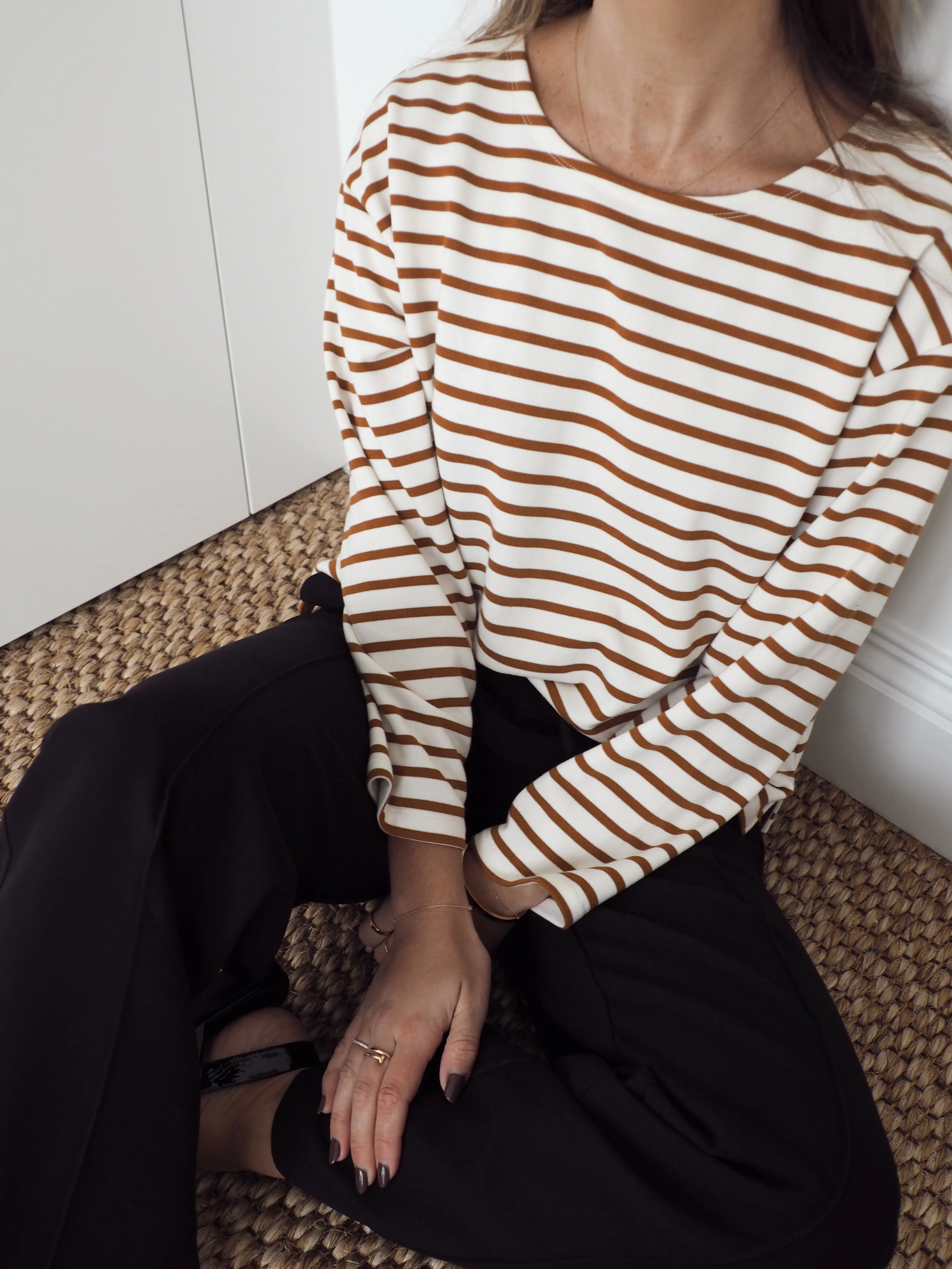 Weekend Stripe LS Tee - Tan & White