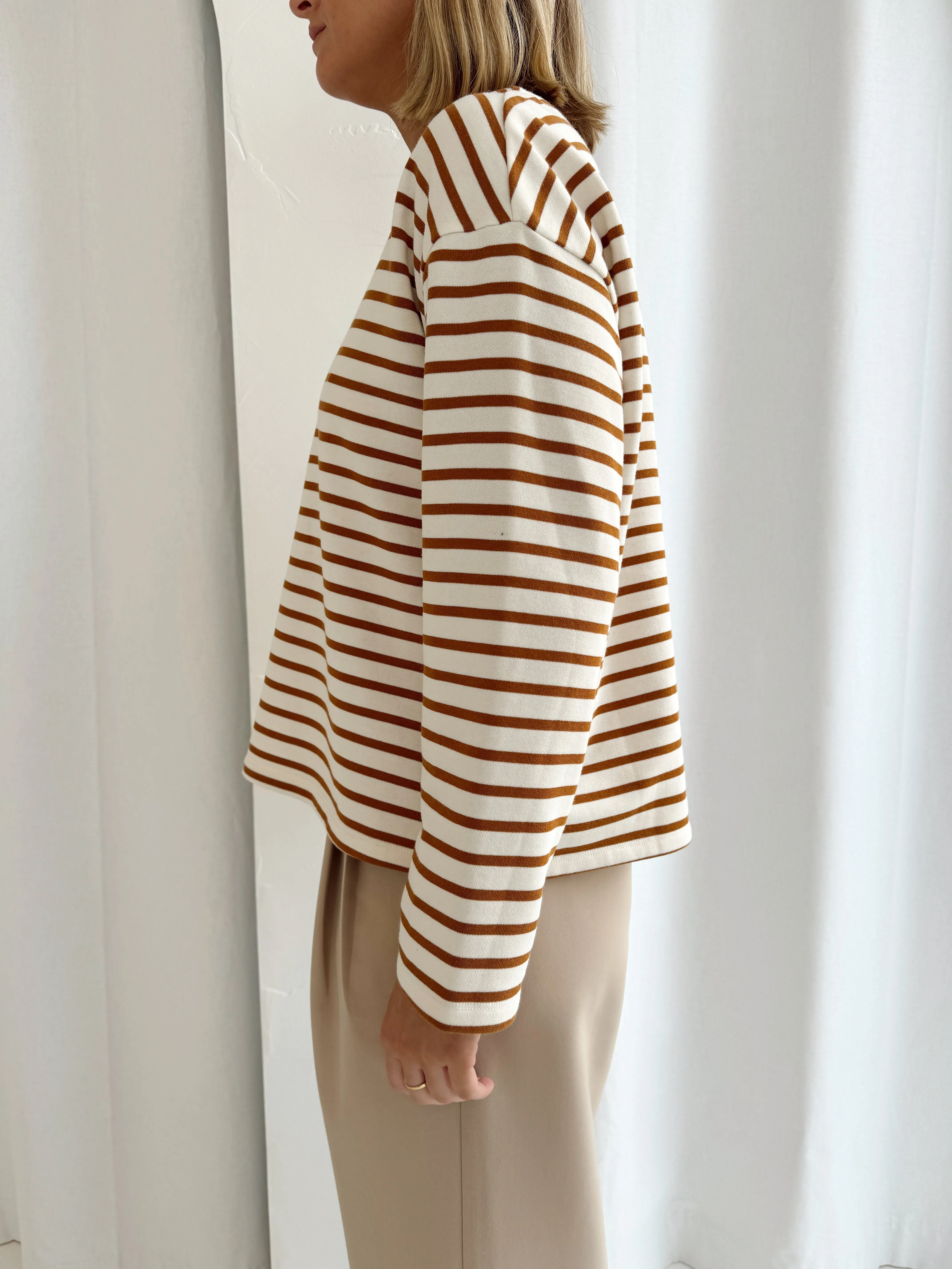 Weekend Stripe LS Tee - Tan & White