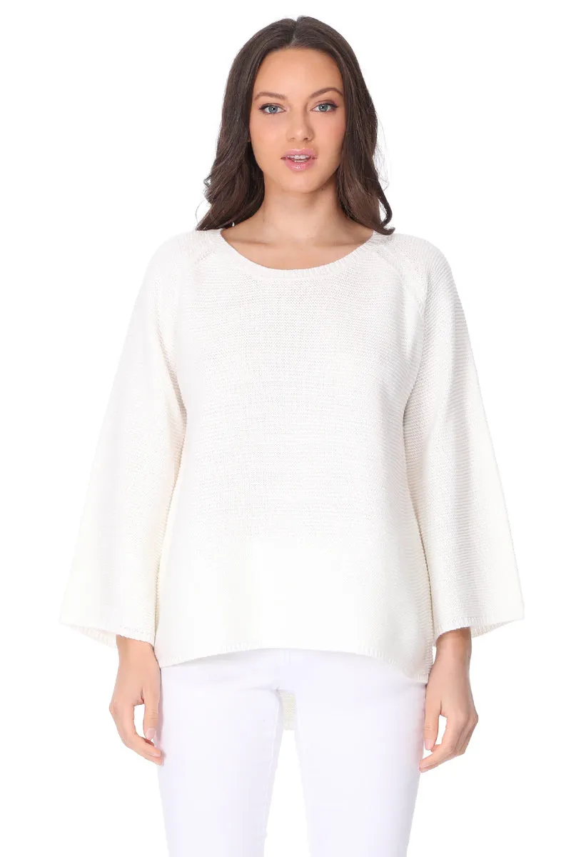 Yemak Women's Boat Neck Bell Sleeve Vented Hem Pullover Sweater MK8200