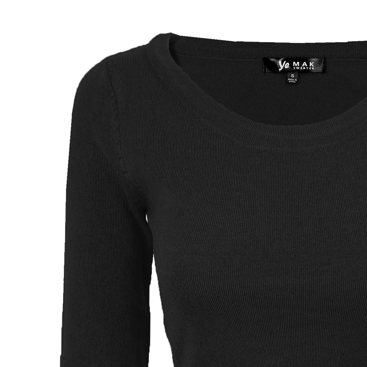 YEMAK Women's Stretch Crop Top Pullover Sweater - Long Sleeve Slim Bodycon Crewneck Basic Casual Pullover Solid  Cropped Knit Top MK3637 (S-XL)