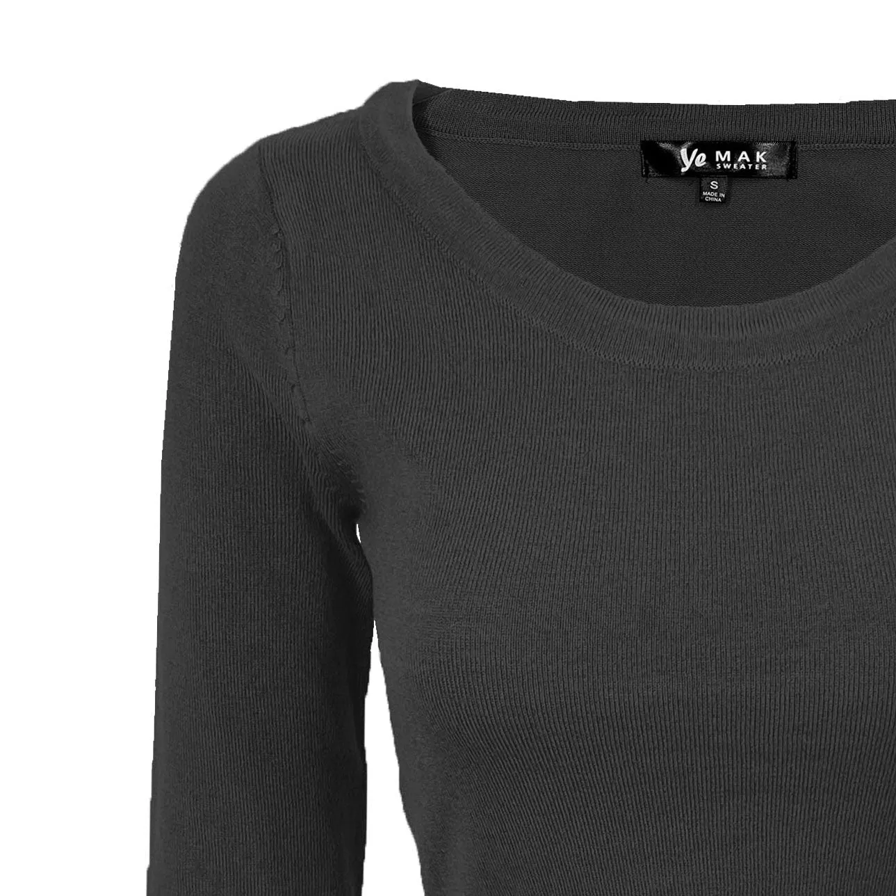 YEMAK Women's Stretch Crop Top Pullover Sweater - Long Sleeve Slim Bodycon Crewneck Basic Casual Pullover Solid  Cropped Knit Top MK3637 (S-XL)