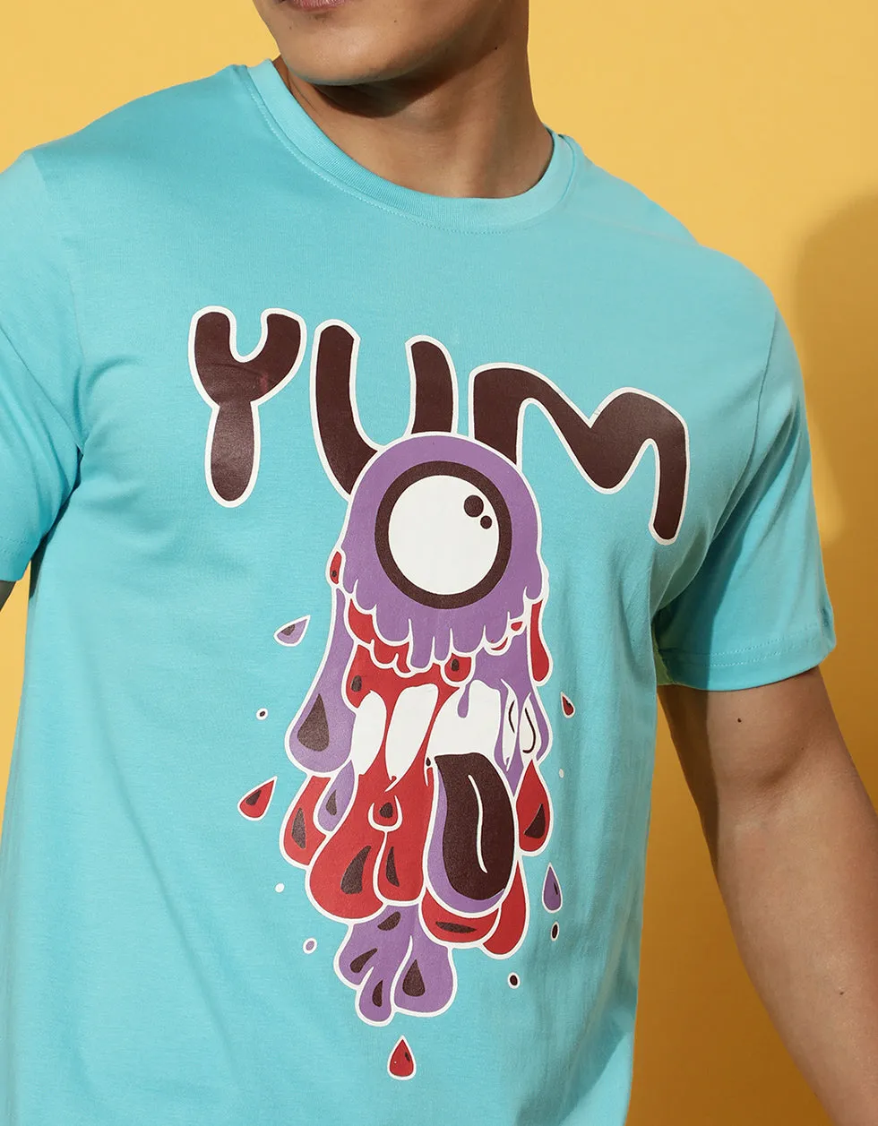 YUM Blue Regular Chest Graphic Printed Tshirt