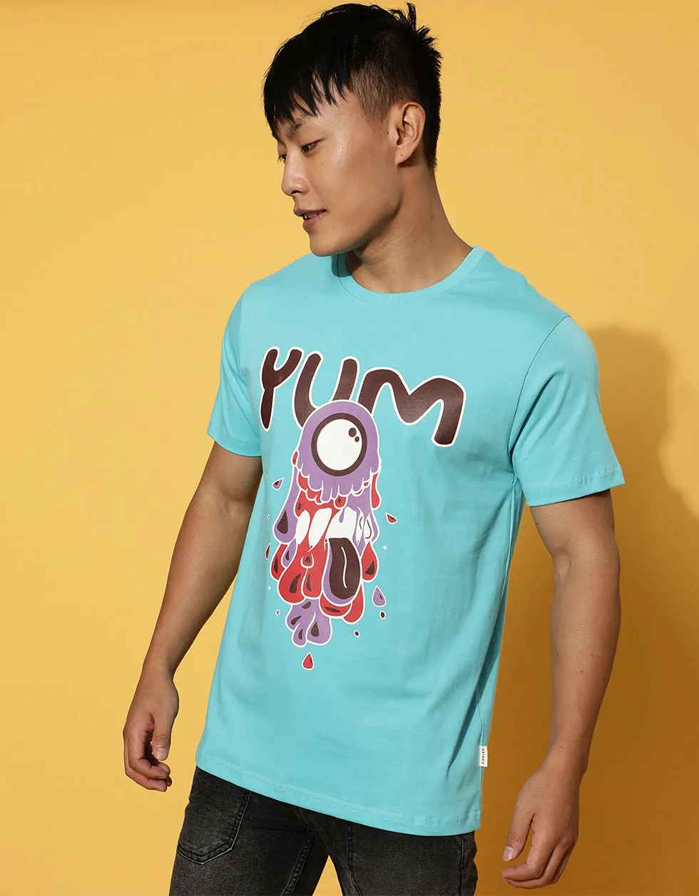 YUM Blue Regular Chest Graphic Printed Tshirt