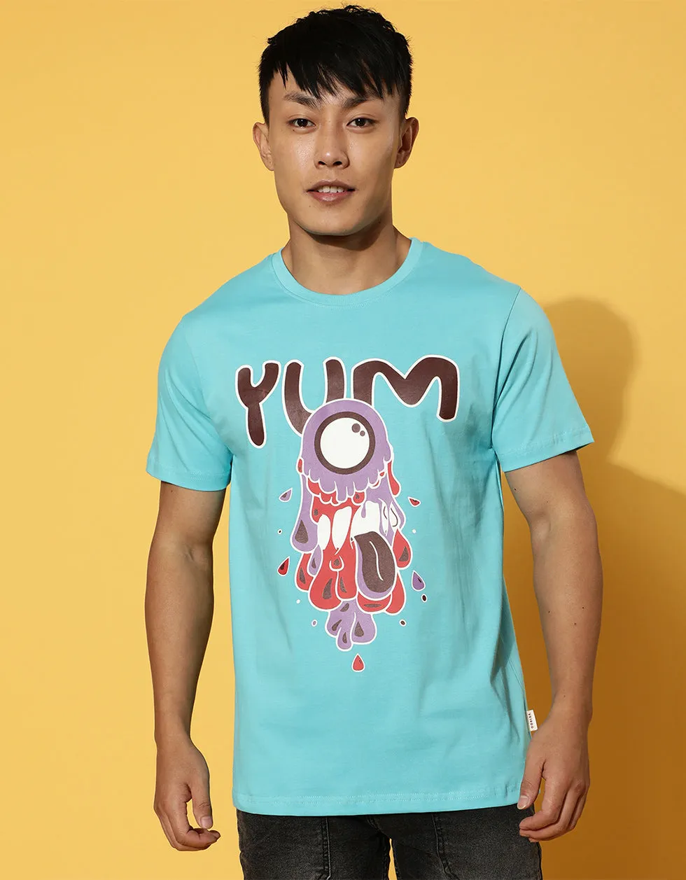 YUM Blue Regular Chest Graphic Printed Tshirt